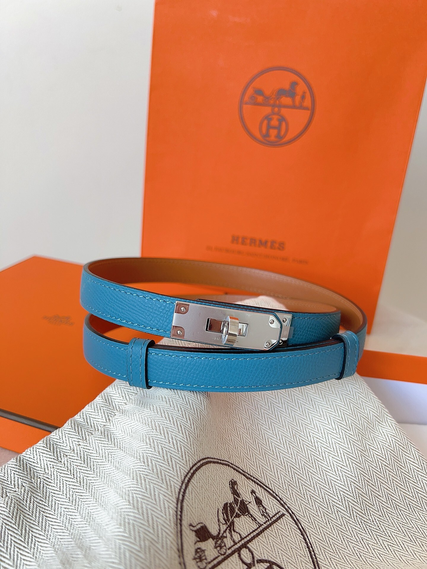 Hermès Kelly Belt - Blue Epsom Leather with Gold Hardware