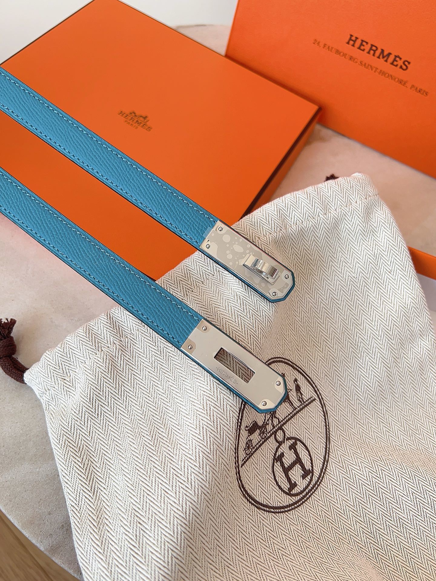 Hermès Kelly Belt - Blue Epsom Leather with Gold Hardware