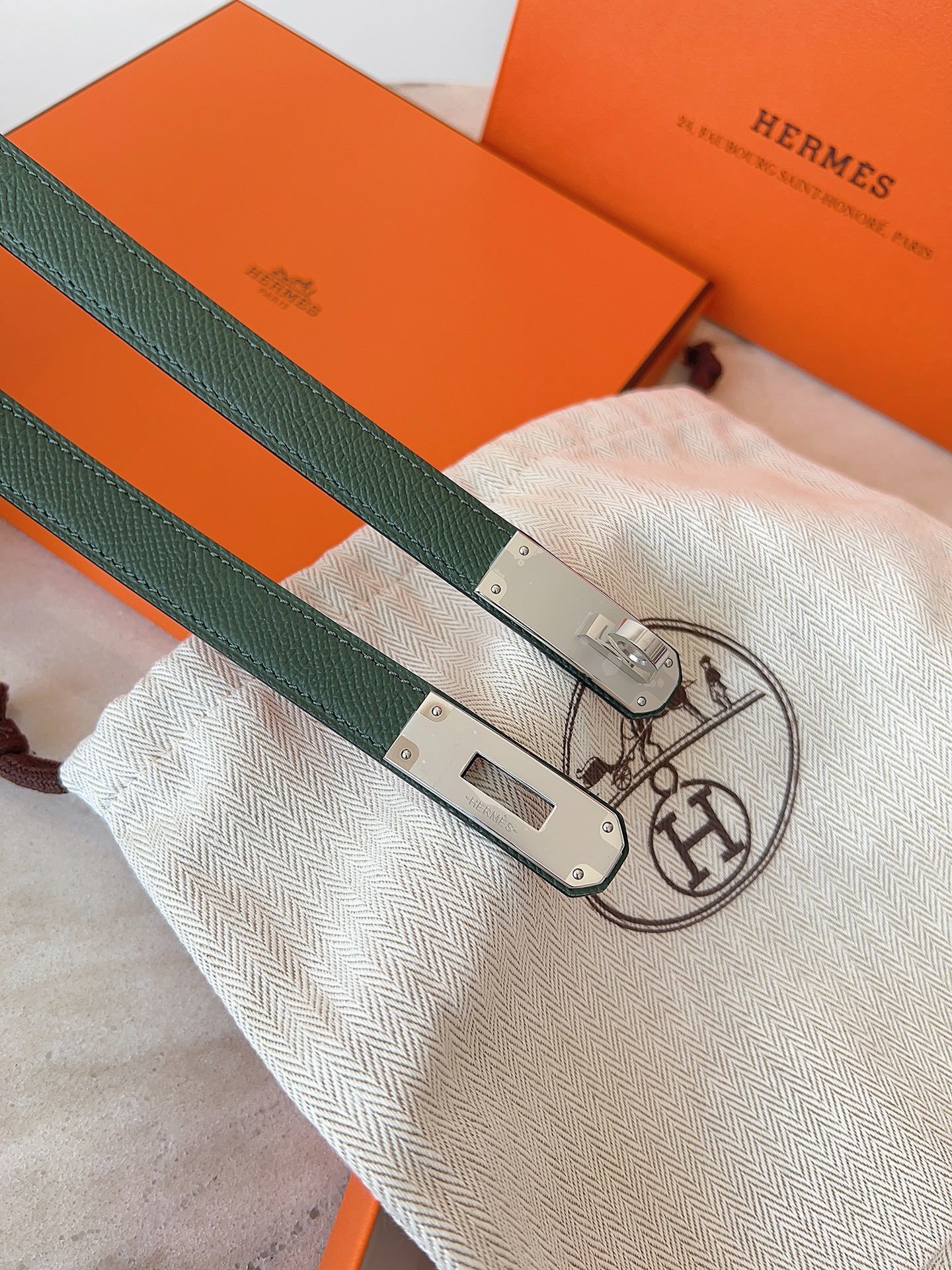 Hermes Kelly Belt Green Epsom Leather with Gold Hardware