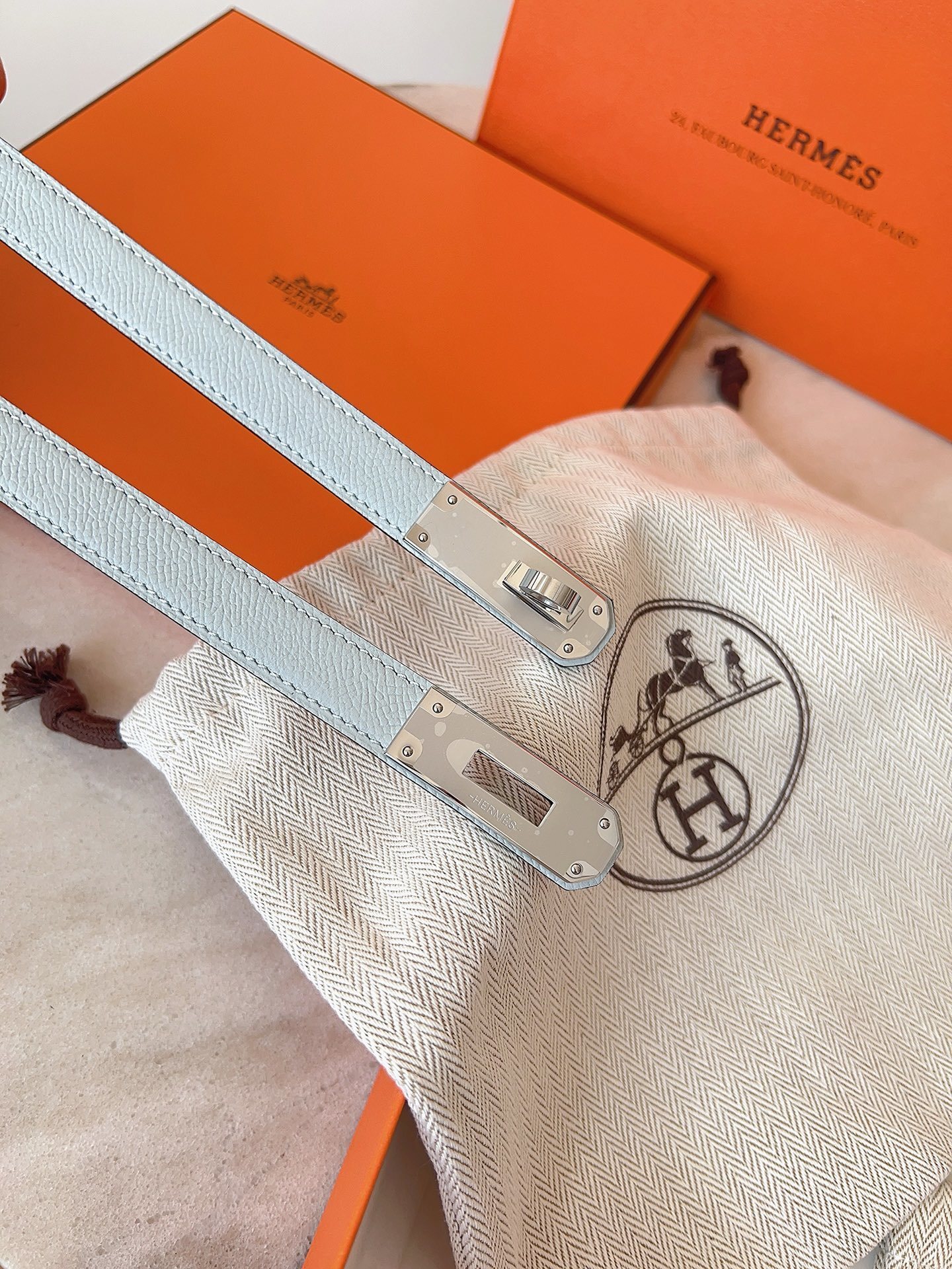 Hermès Kelly Double Tour Leather Bracelet - Blue & Gold Hardware