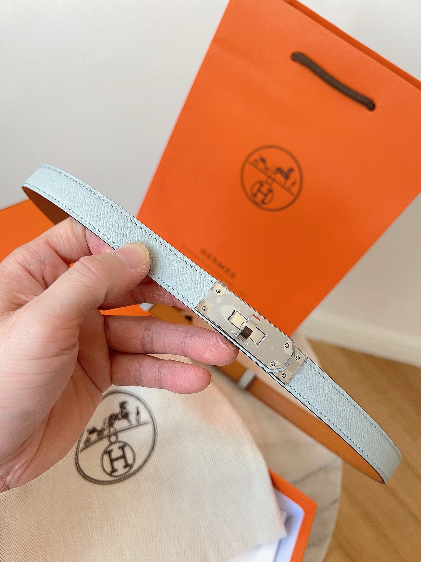 Hermès Kelly Double Tour Leather Bracelet - Blue & Gold Hardware