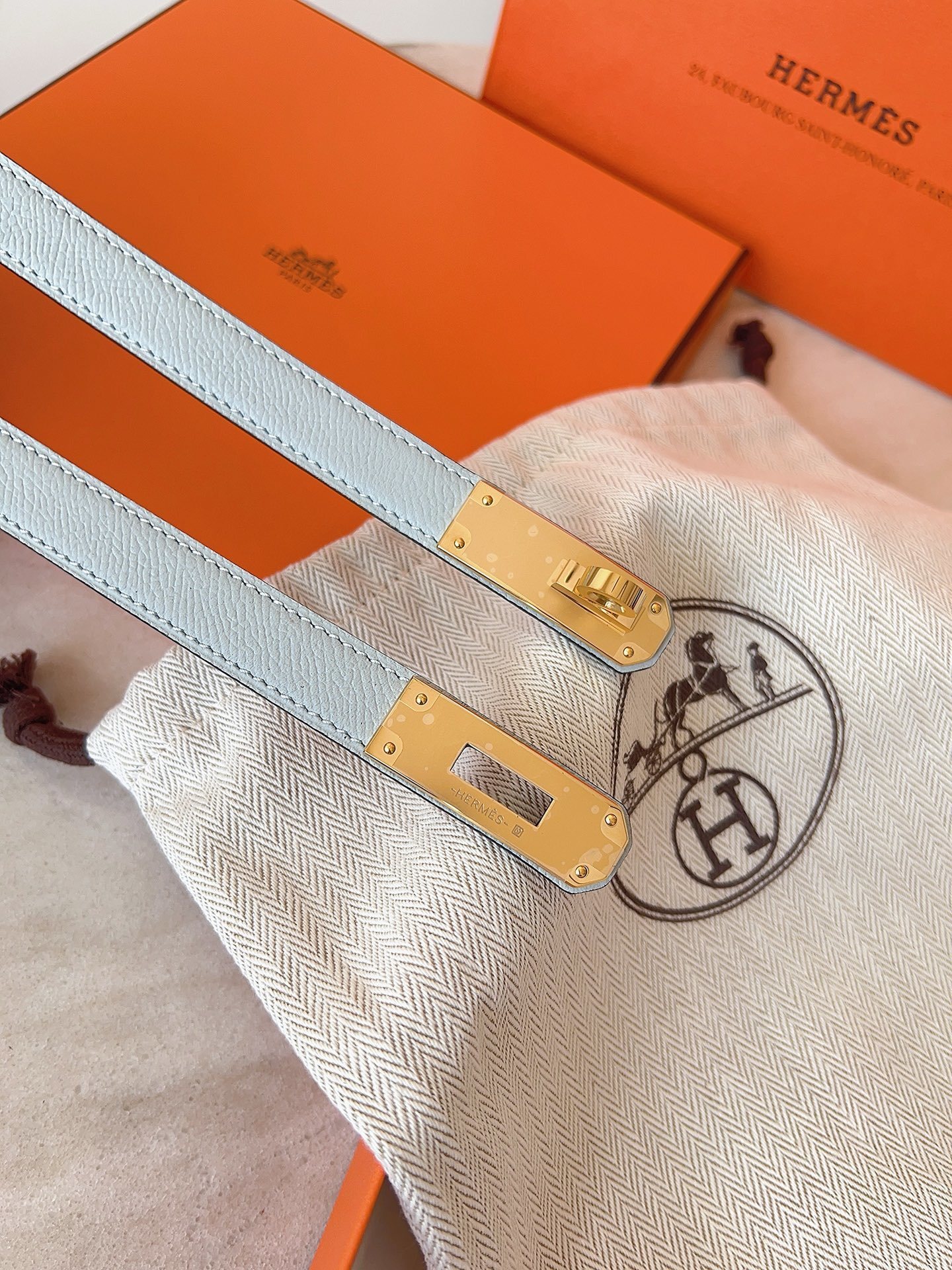 Hermès Kelly Double Tour Leather Bracelet - Blue & Gold Hardware