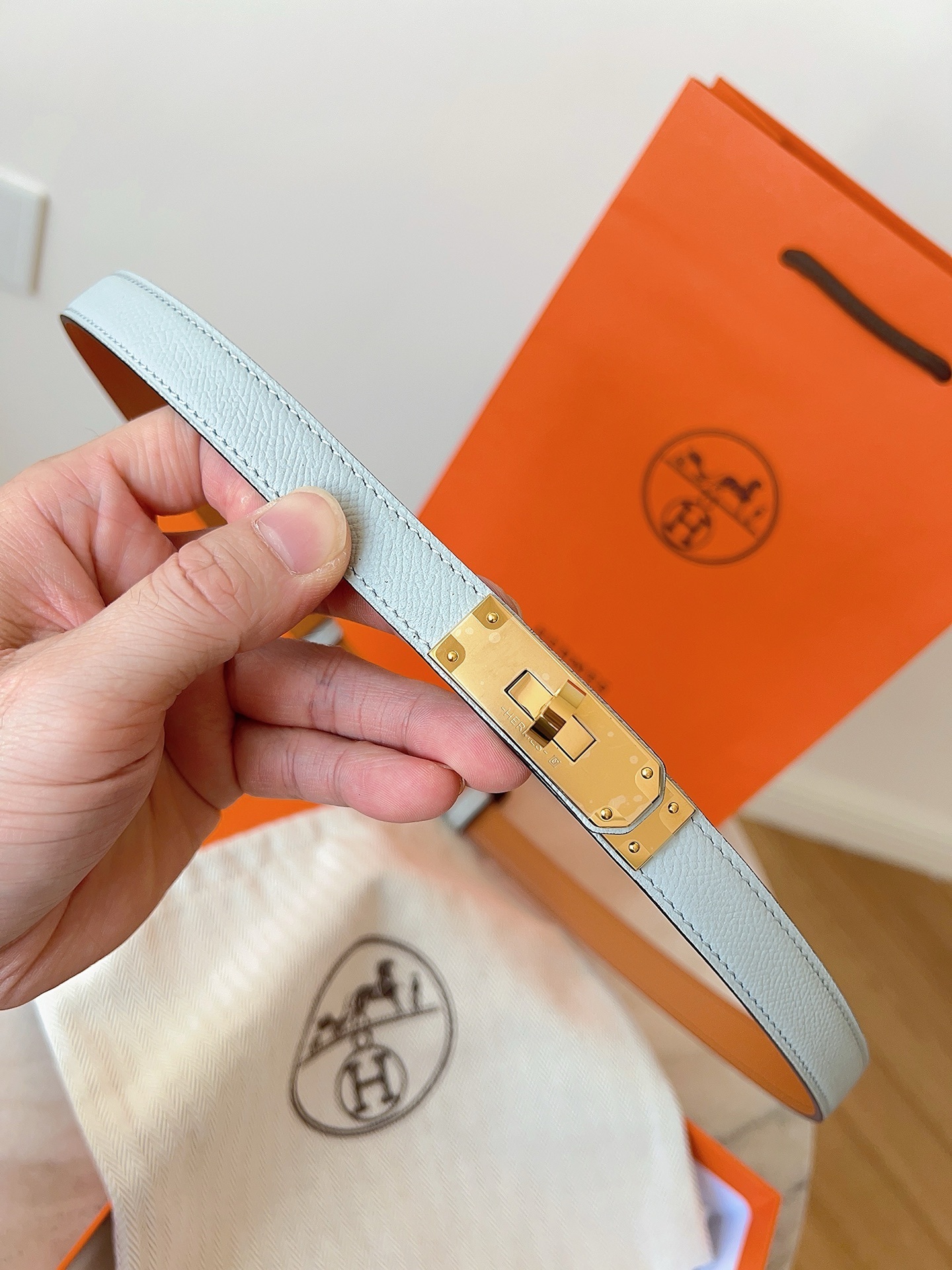 Hermès Kelly Double Tour Leather Bracelet - Blue & Gold Hardware