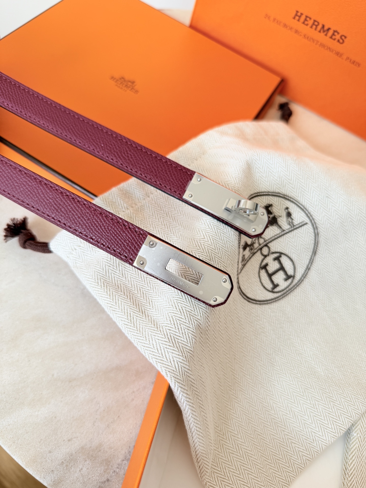 Hermes Kelly Double Tour Bracelet - Burgundy Leather Gold Buckle