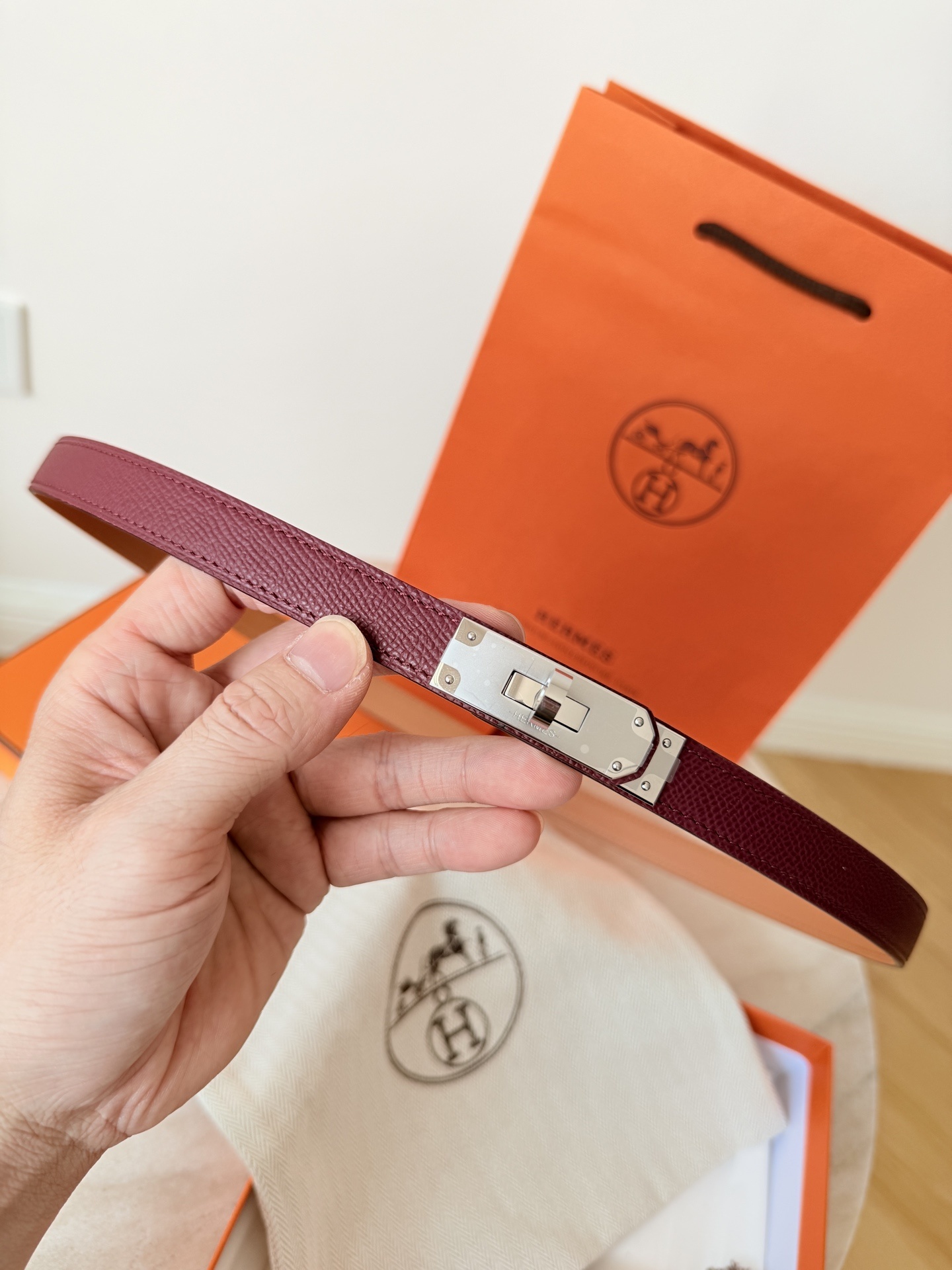 Hermes Kelly Double Tour Bracelet - Burgundy Leather Gold Buckle