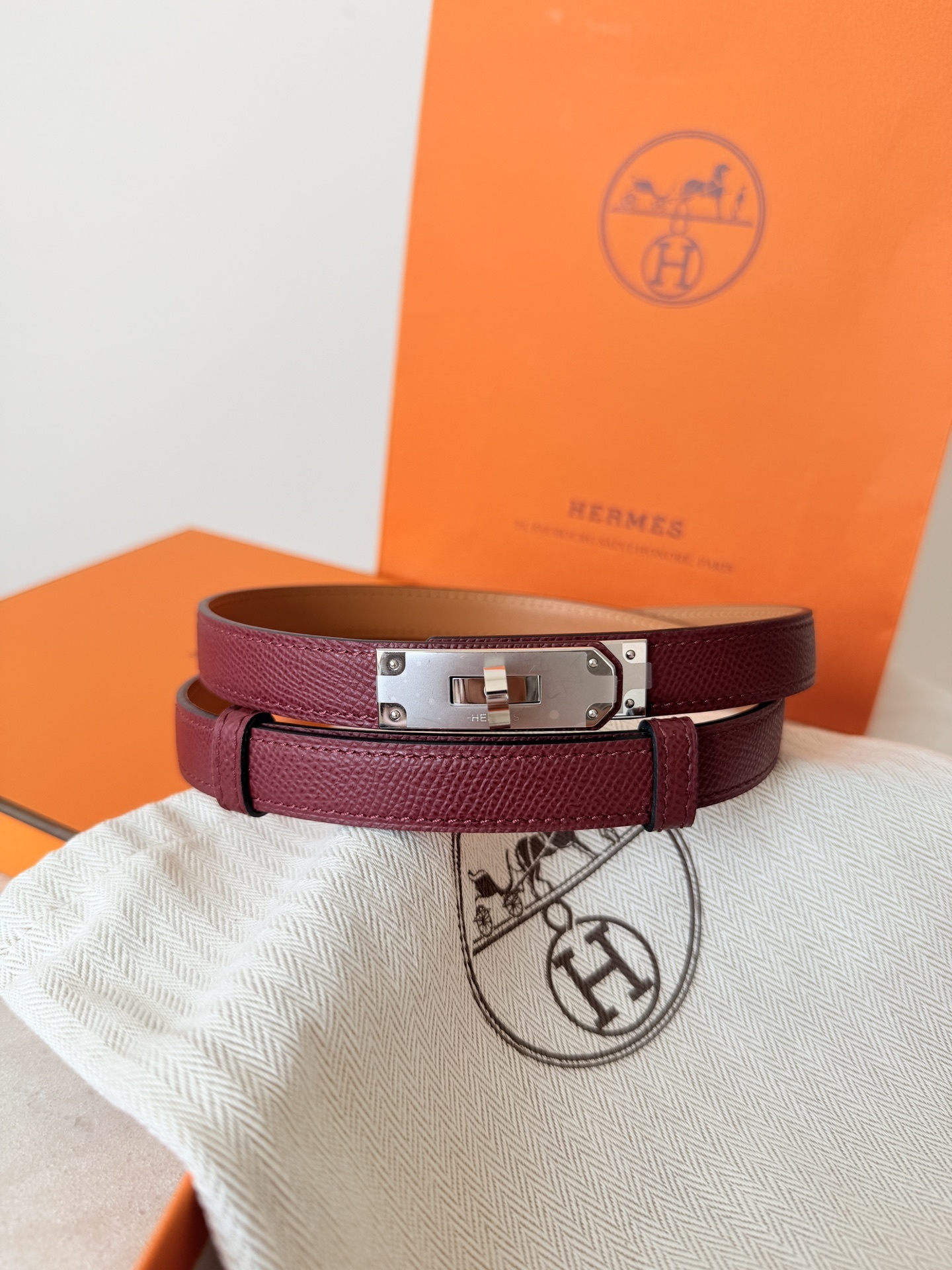 Hermes Kelly Double Tour Bracelet - Burgundy Leather Gold Buckle