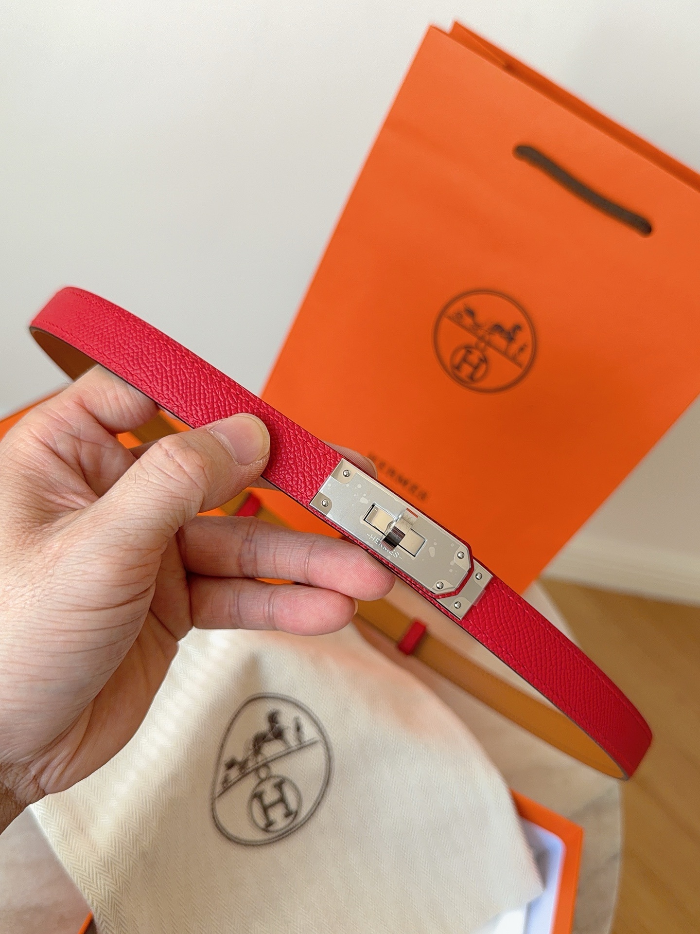 Hermes Kelly Double Tour Bracelet Red Epsom Leather Gold Hardware