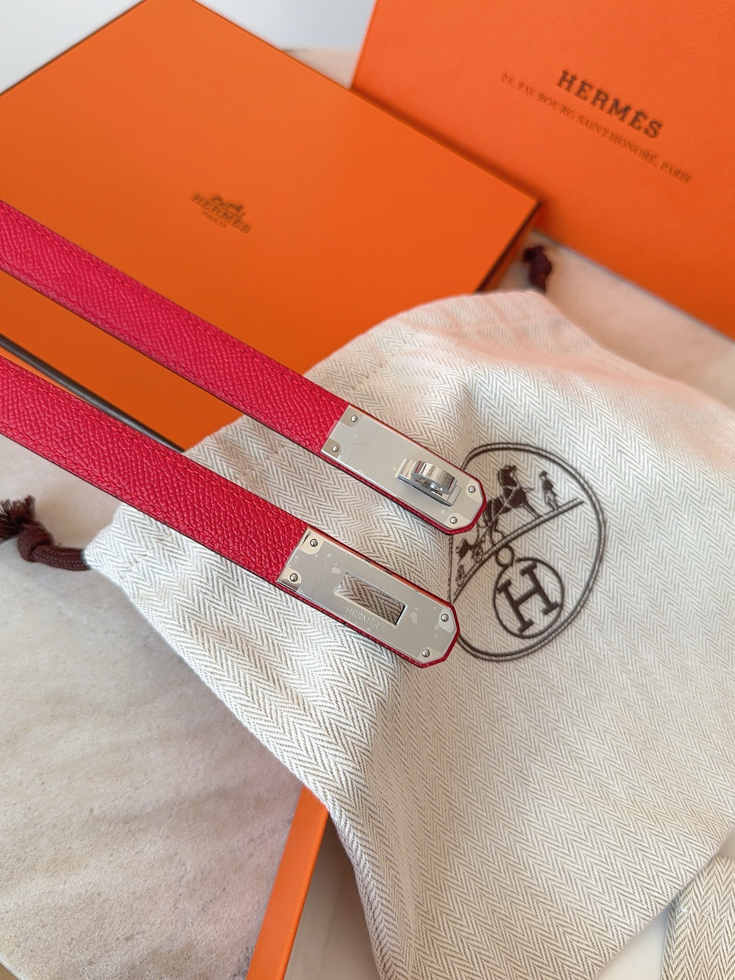 Hermes Kelly Double Tour Bracelet Red Epsom Leather Gold Hardware