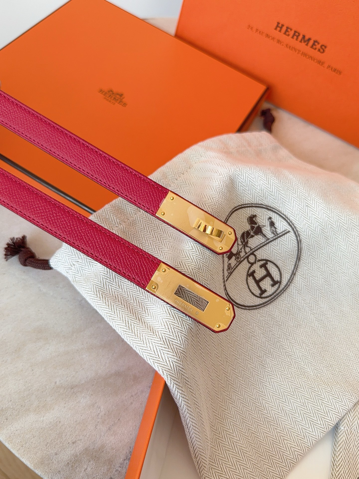 Hermes Kelly Double Tour Bracelet Red Epsom Leather Gold Hardware