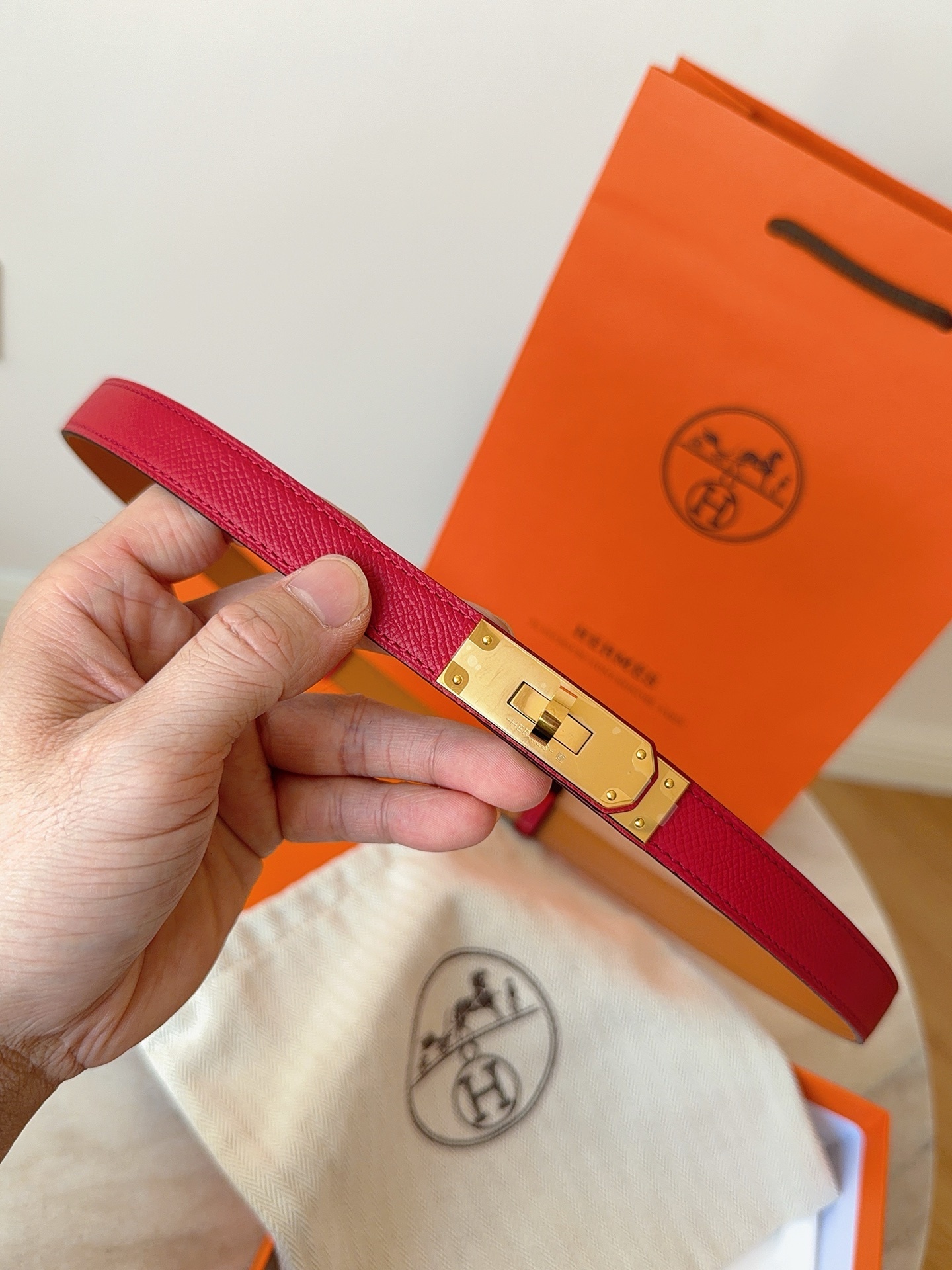 Hermes Kelly Double Tour Bracelet Red Epsom Leather Gold Hardware
