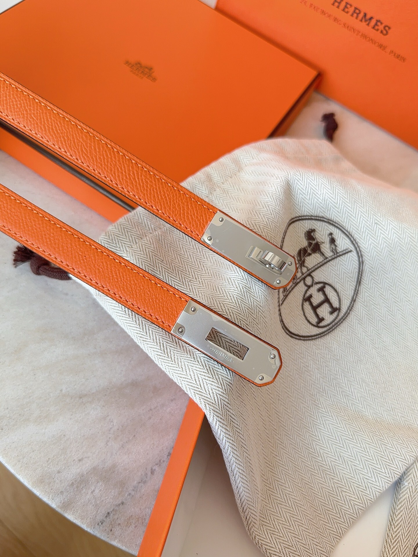 Hermès Kelly Belt in Orange Epsom Leather with Gold Hardware