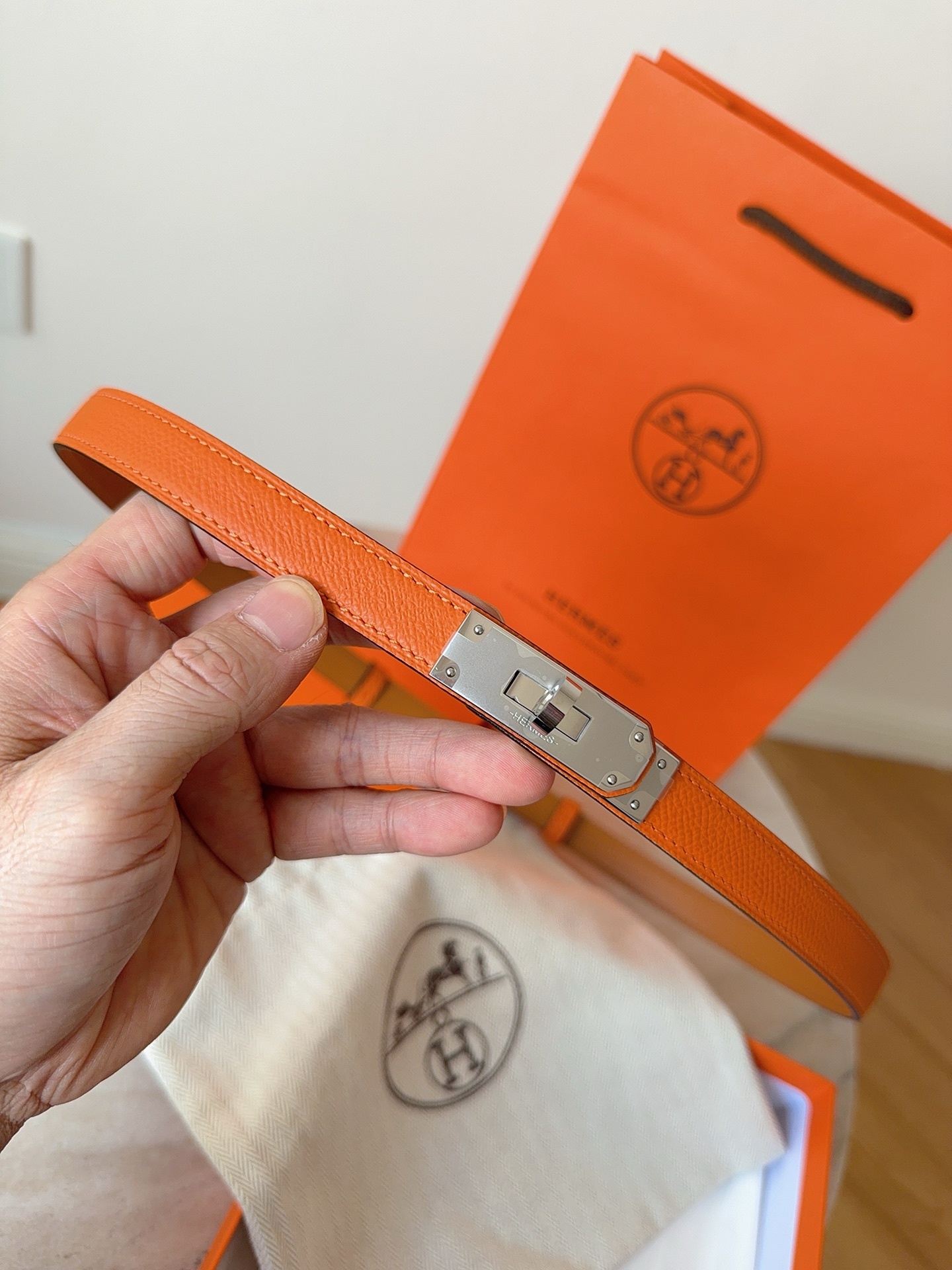 Hermès Kelly Belt in Orange Epsom Leather with Gold Hardware
