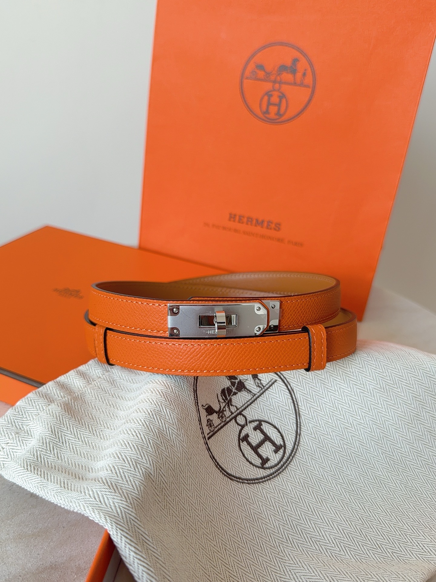 Hermès Kelly Belt in Orange Epsom Leather with Gold Hardware