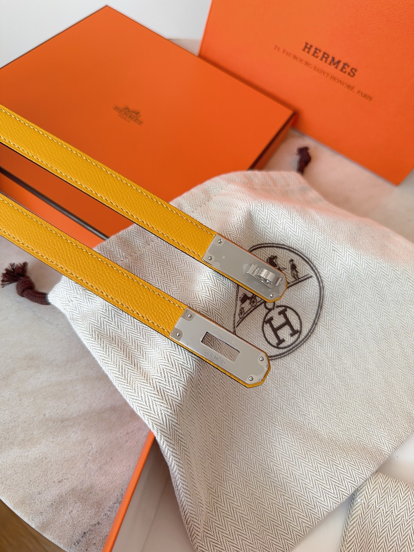 Hermes Kelly Double Tour Bracelet - Yellow Epsom Leather & Gold