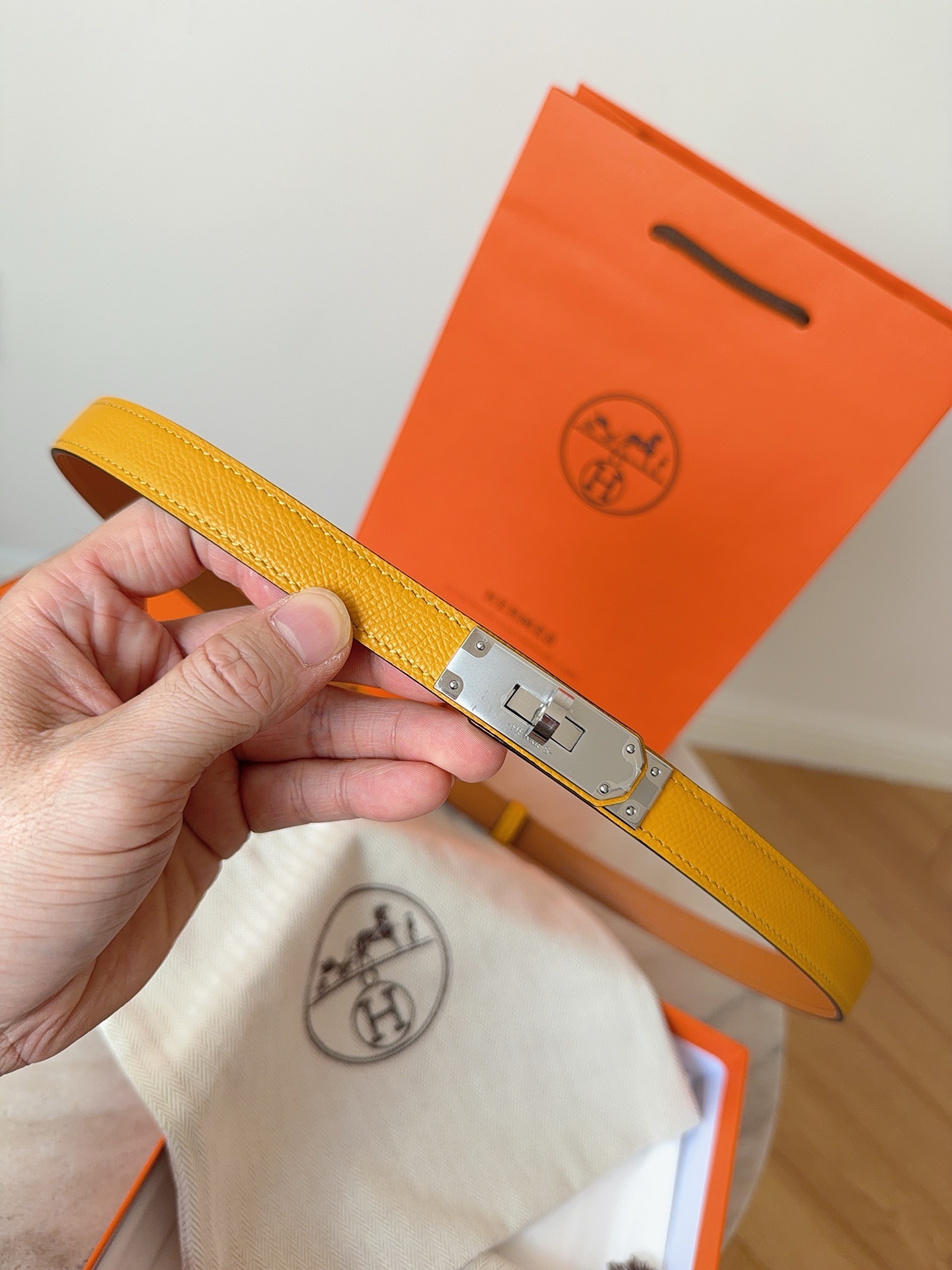 Hermes Kelly Double Tour Bracelet - Yellow Epsom Leather & Gold