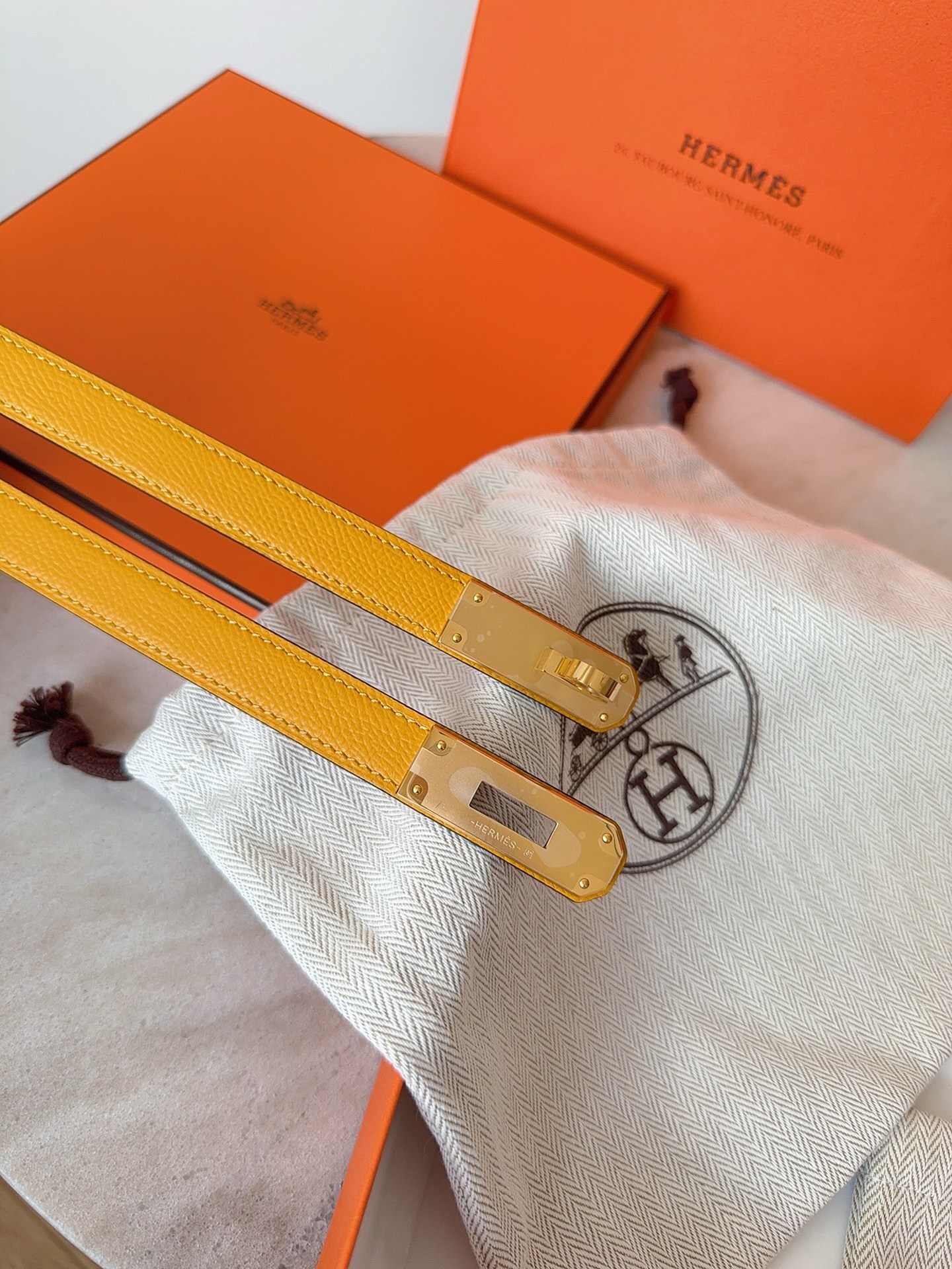 Hermes Kelly Double Tour Bracelet - Yellow Epsom Leather & Gold