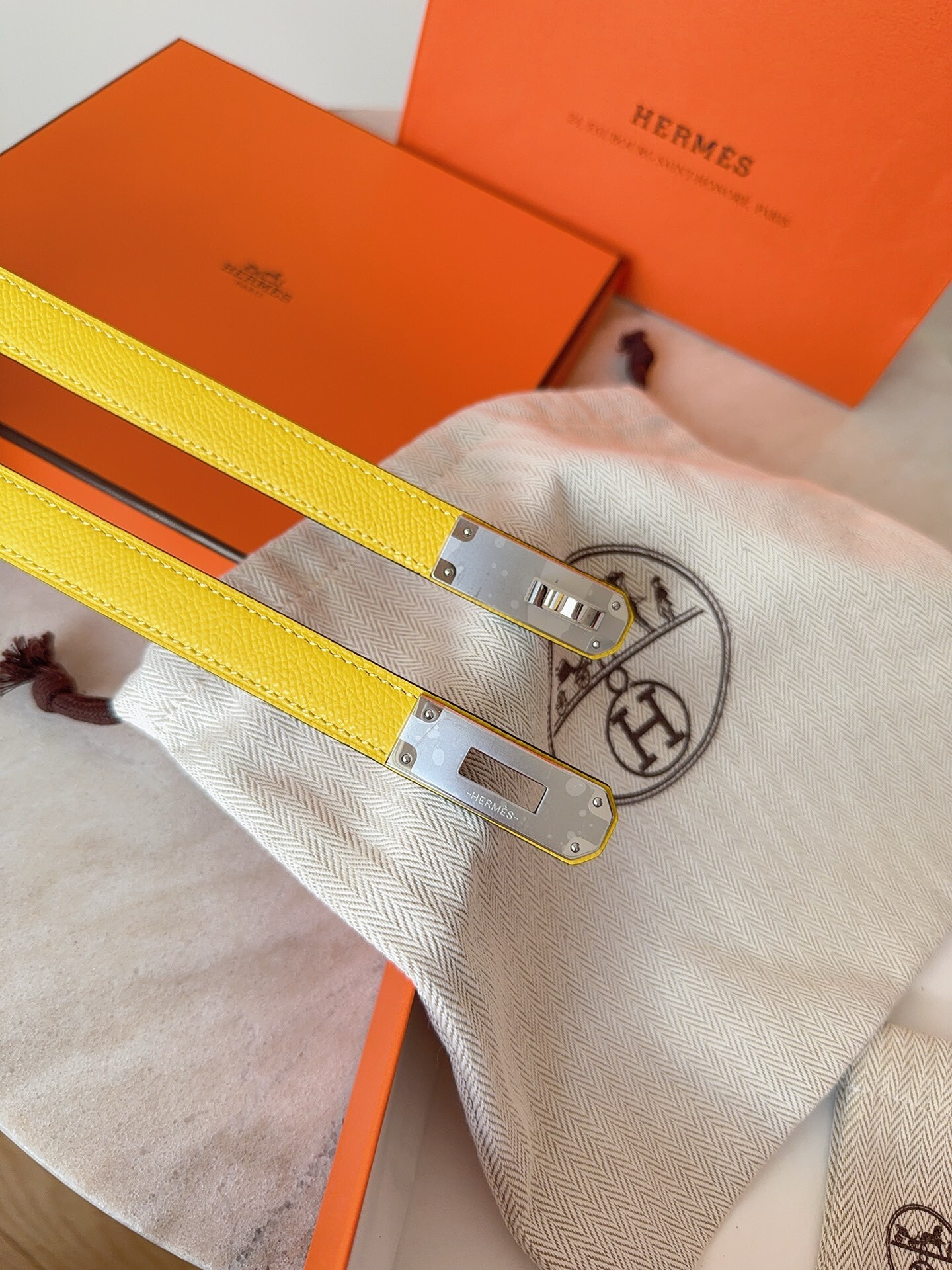 Hermes Kelly Double Tour Bracelet Yellow Epsom Leather Gold Hardware