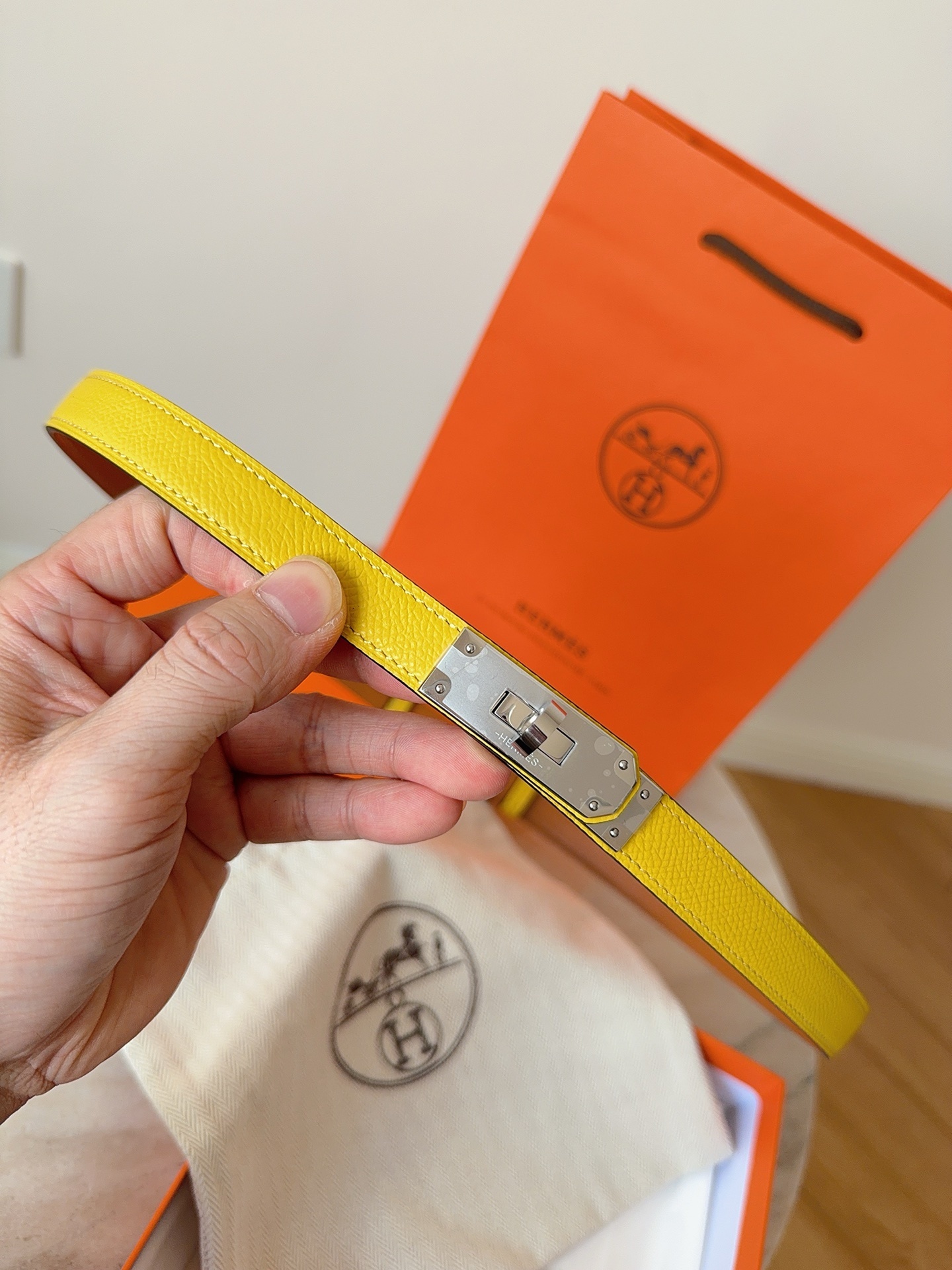 Hermes Kelly Double Tour Bracelet Yellow Epsom Leather Gold Hardware