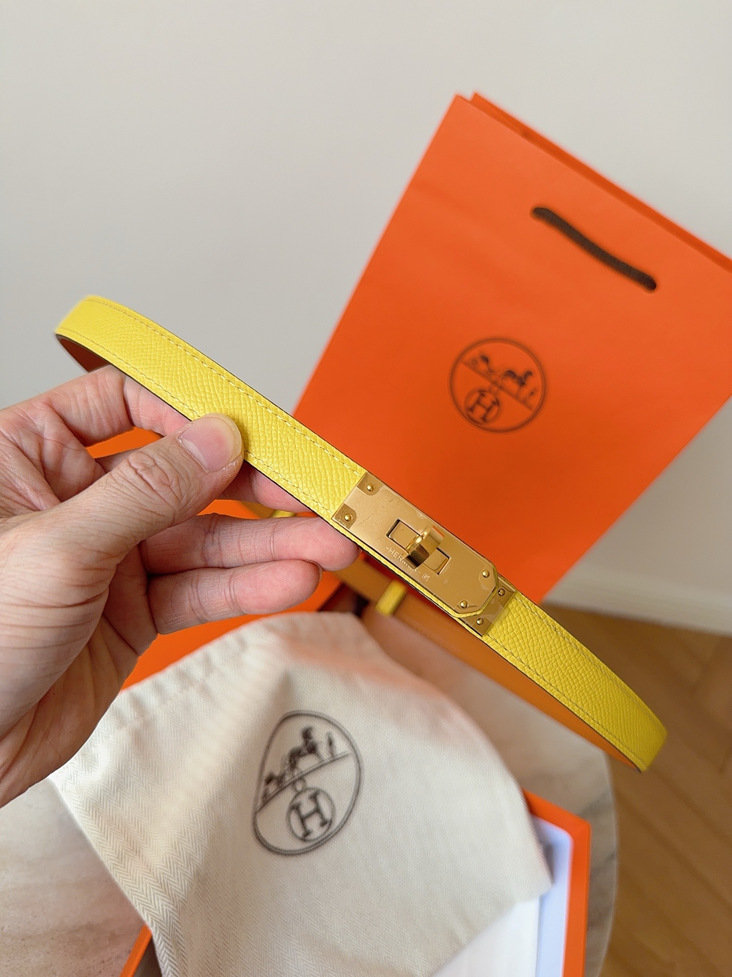 Hermes Kelly Double Tour Bracelet Yellow Epsom Leather Gold Hardware