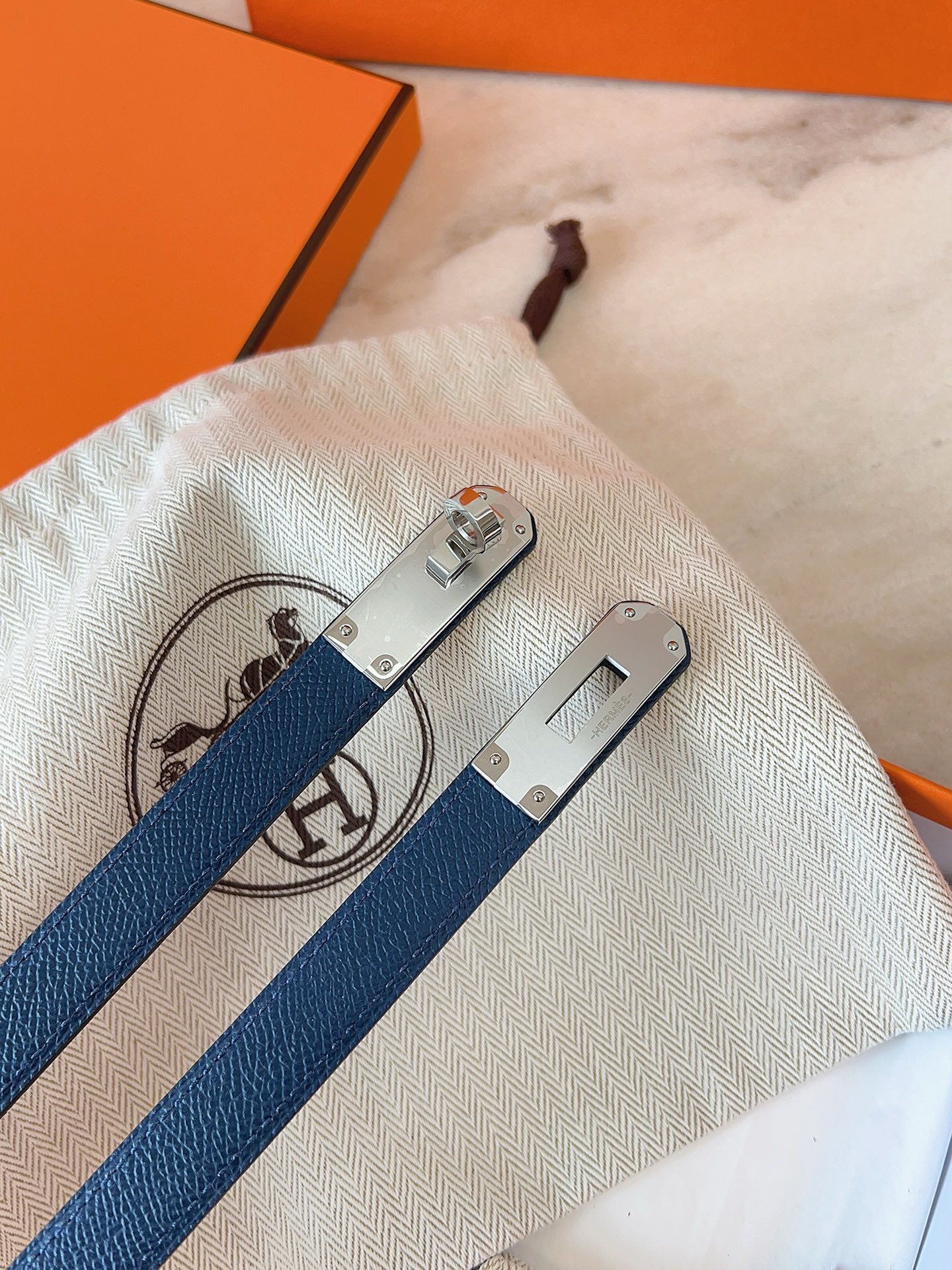 Hermes Kelly Double Tour Bracelet - Blue Leather & Gold Hardware