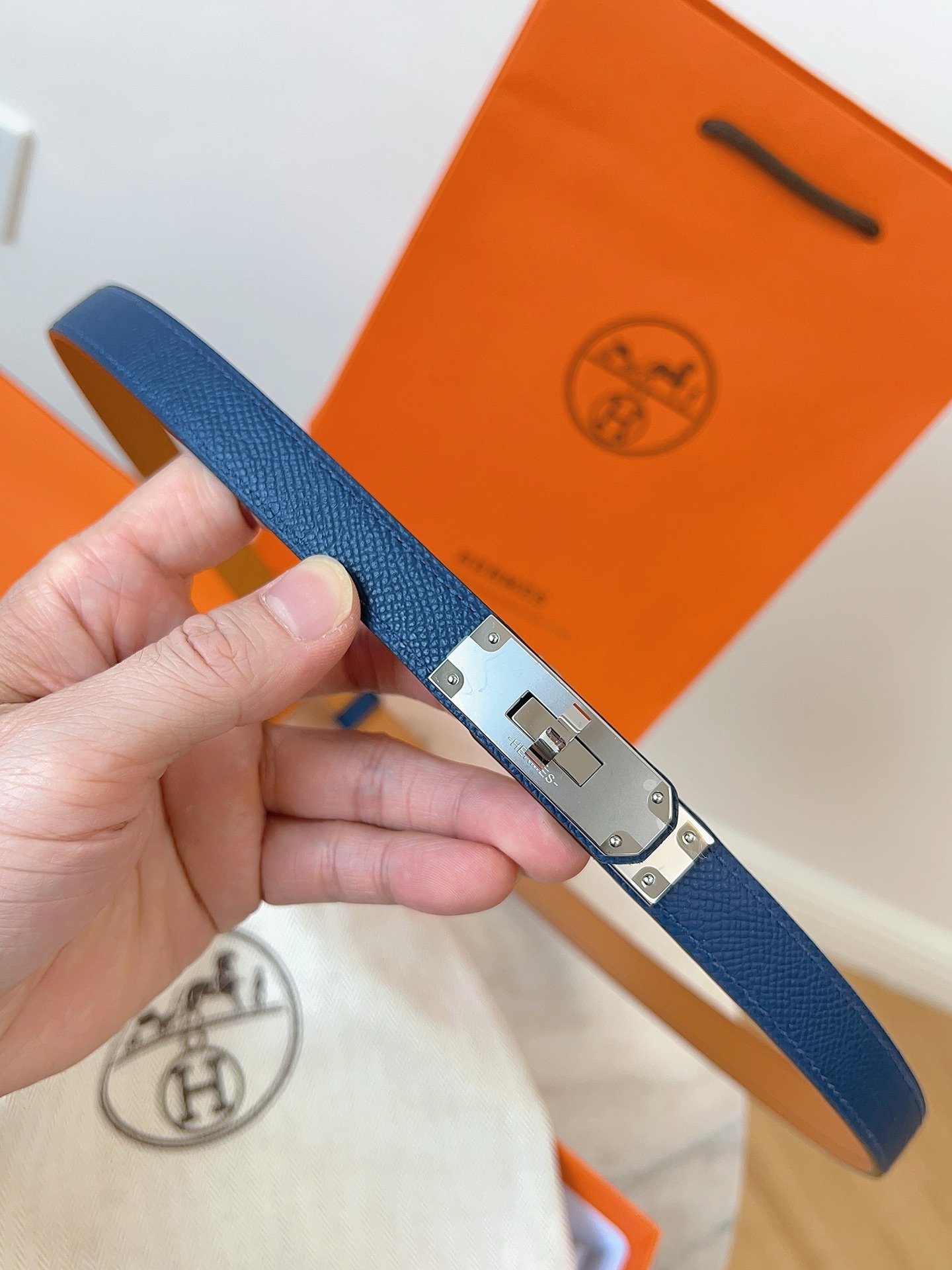 Hermes Kelly Double Tour Bracelet - Blue Leather & Gold Hardware