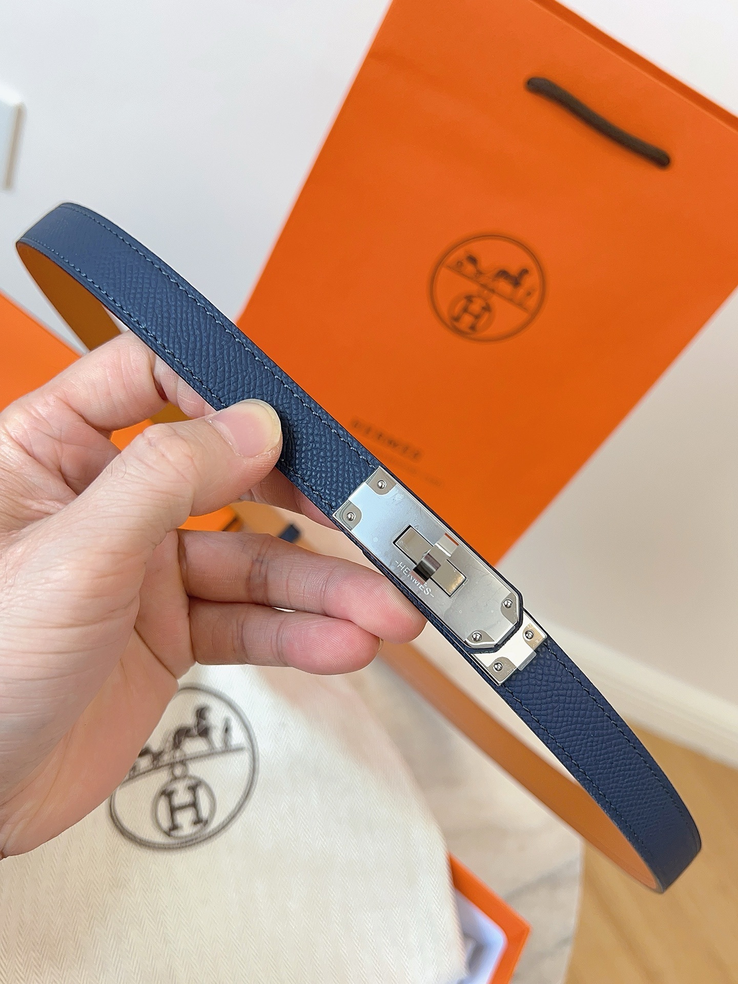 Hermès Kelly Double Tour Bracelet Blue Epsom Leather Gold Hardware