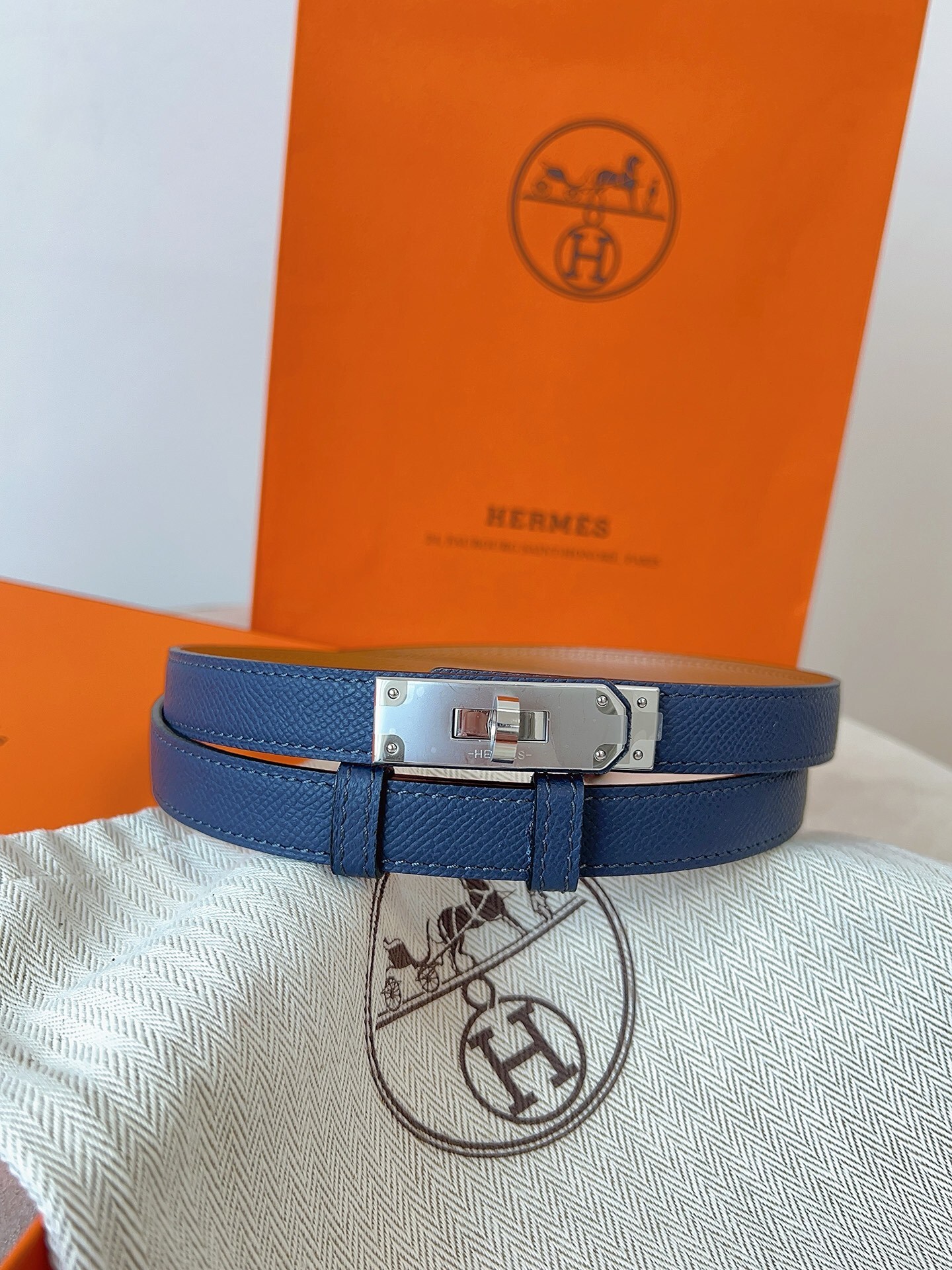 Hermès Kelly Double Tour Bracelet Blue Epsom Leather Gold Hardware