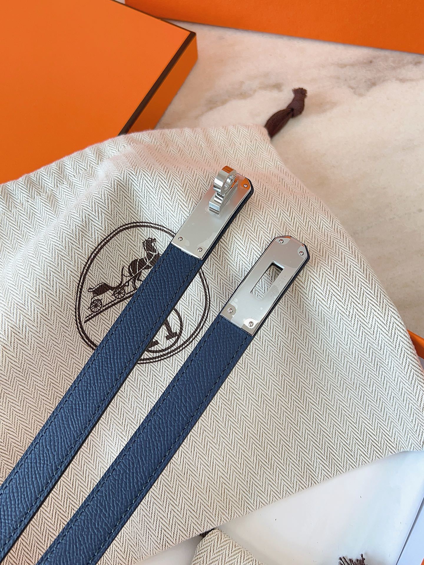 Hermès Kelly Double Tour Bracelet Blue Epsom Leather Gold Hardware