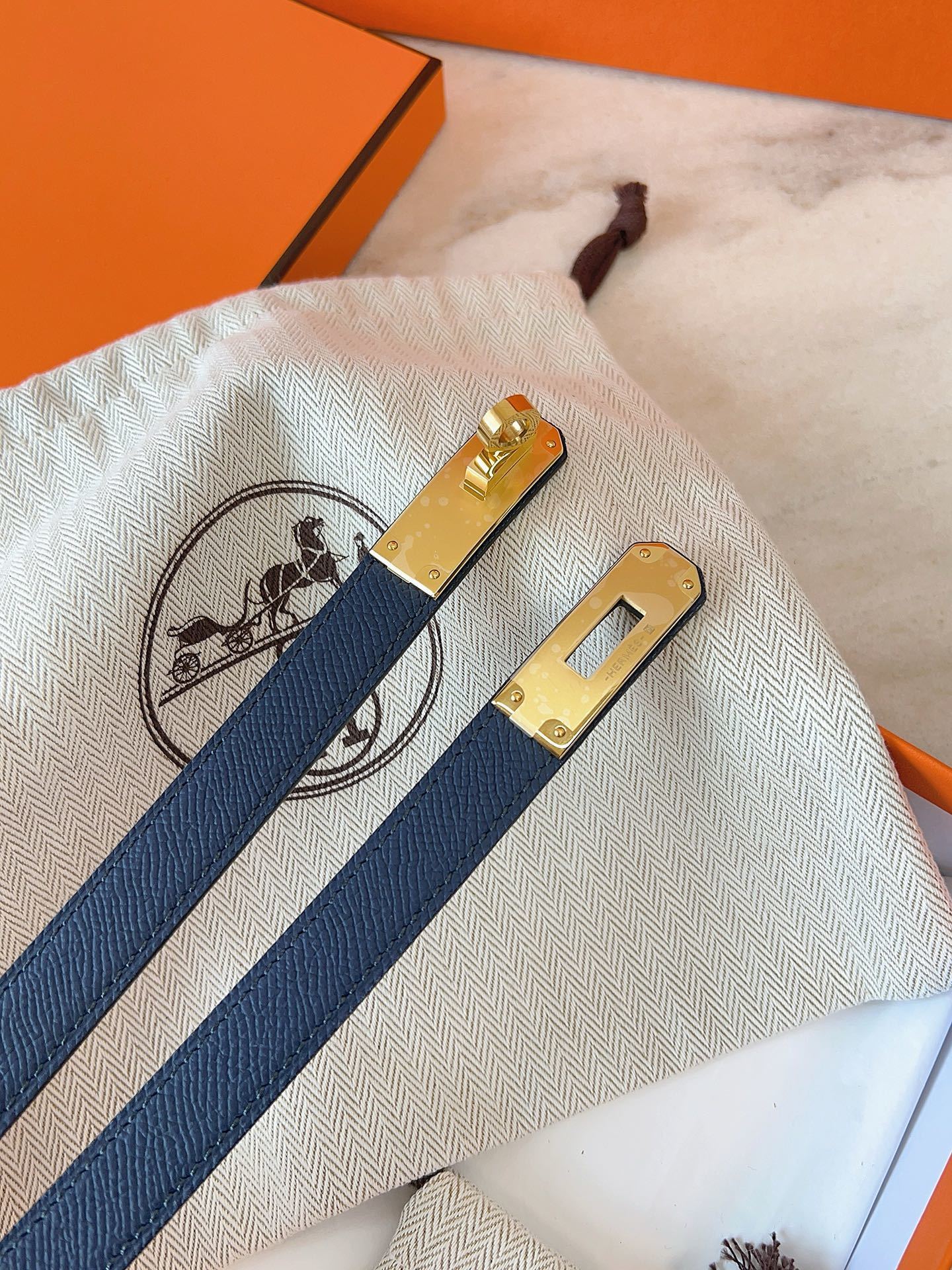 Hermès Kelly Double Tour Bracelet Blue Epsom Leather Gold Hardware