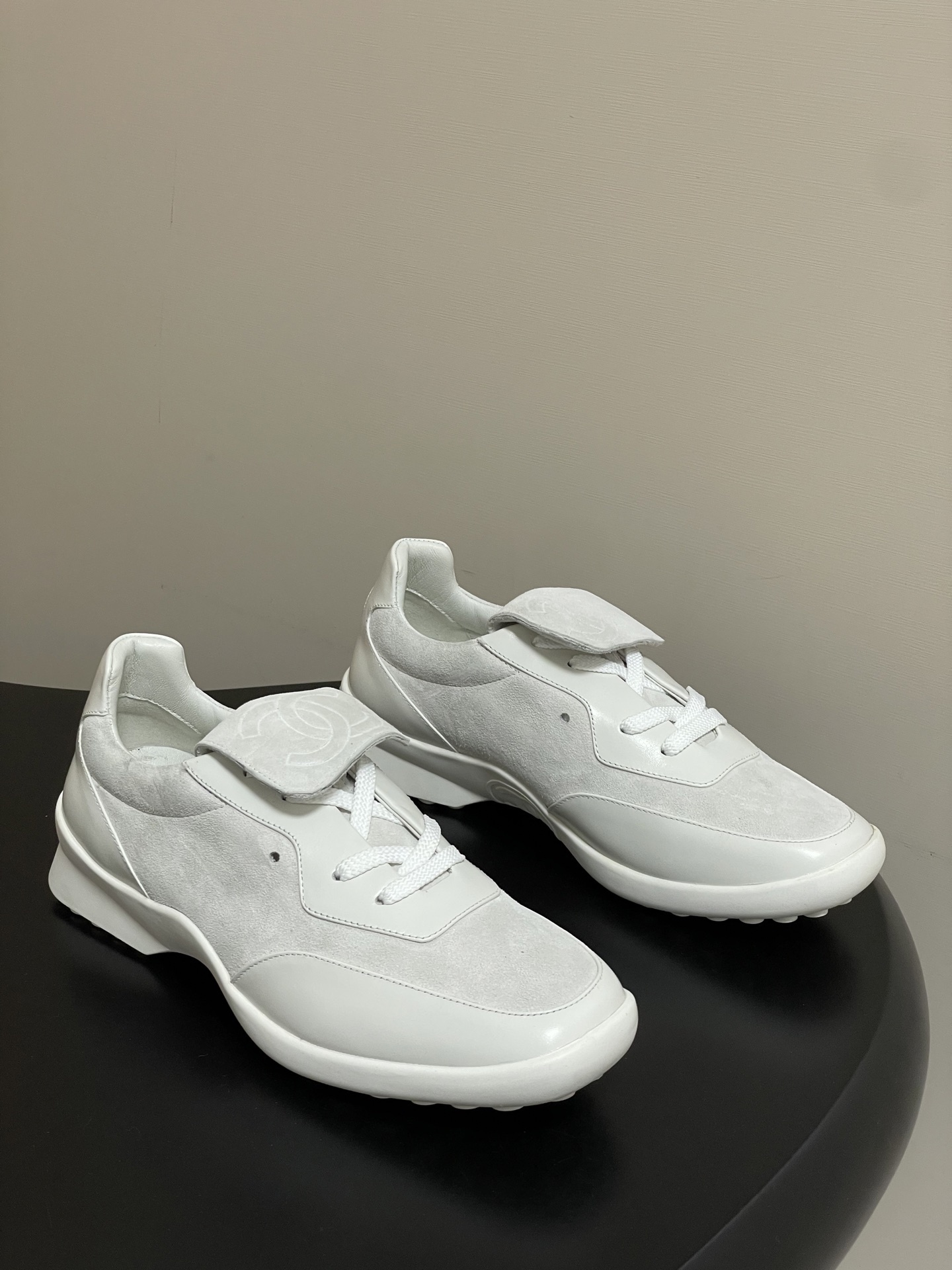 Chanel White Mixed Fibers and Suede Calfskin Sneakers
