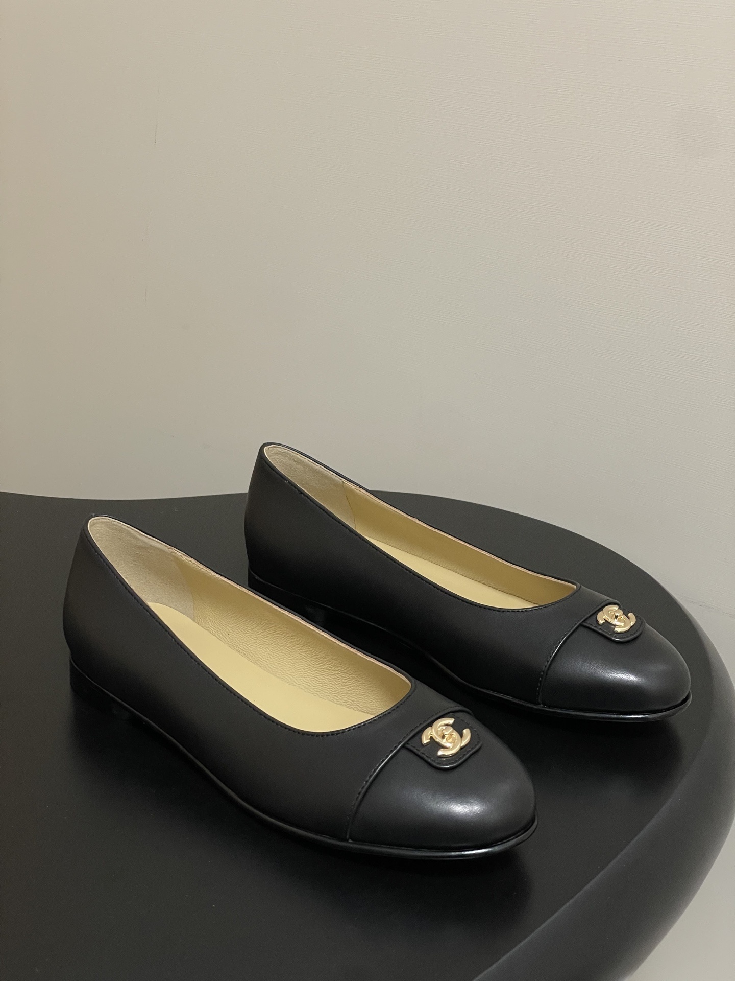 Chanel Classic Black Lambskin Ballet Flats with Gold CC Logo