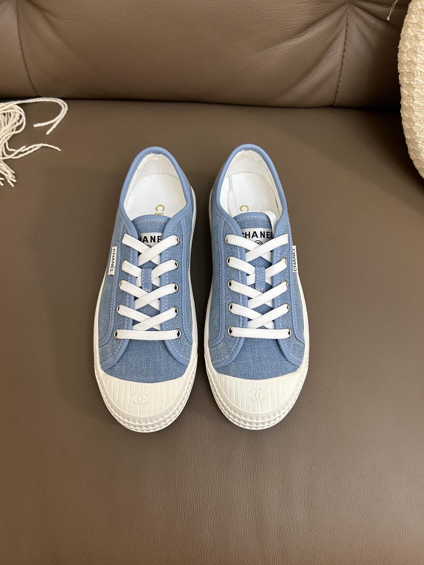 Luxury Chanel Women’s Blue Denim Canvas Sneakers Casual Chic Shoes
