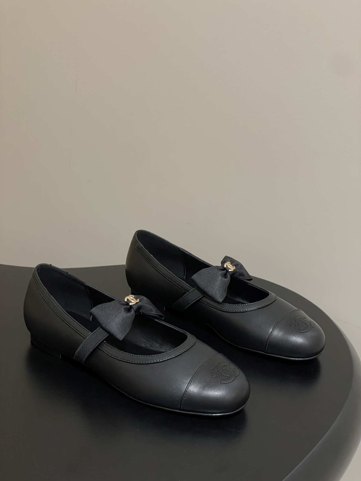 Chanel Black Lambskin Mary Jane Ballet Flats with Grosgrain Bow