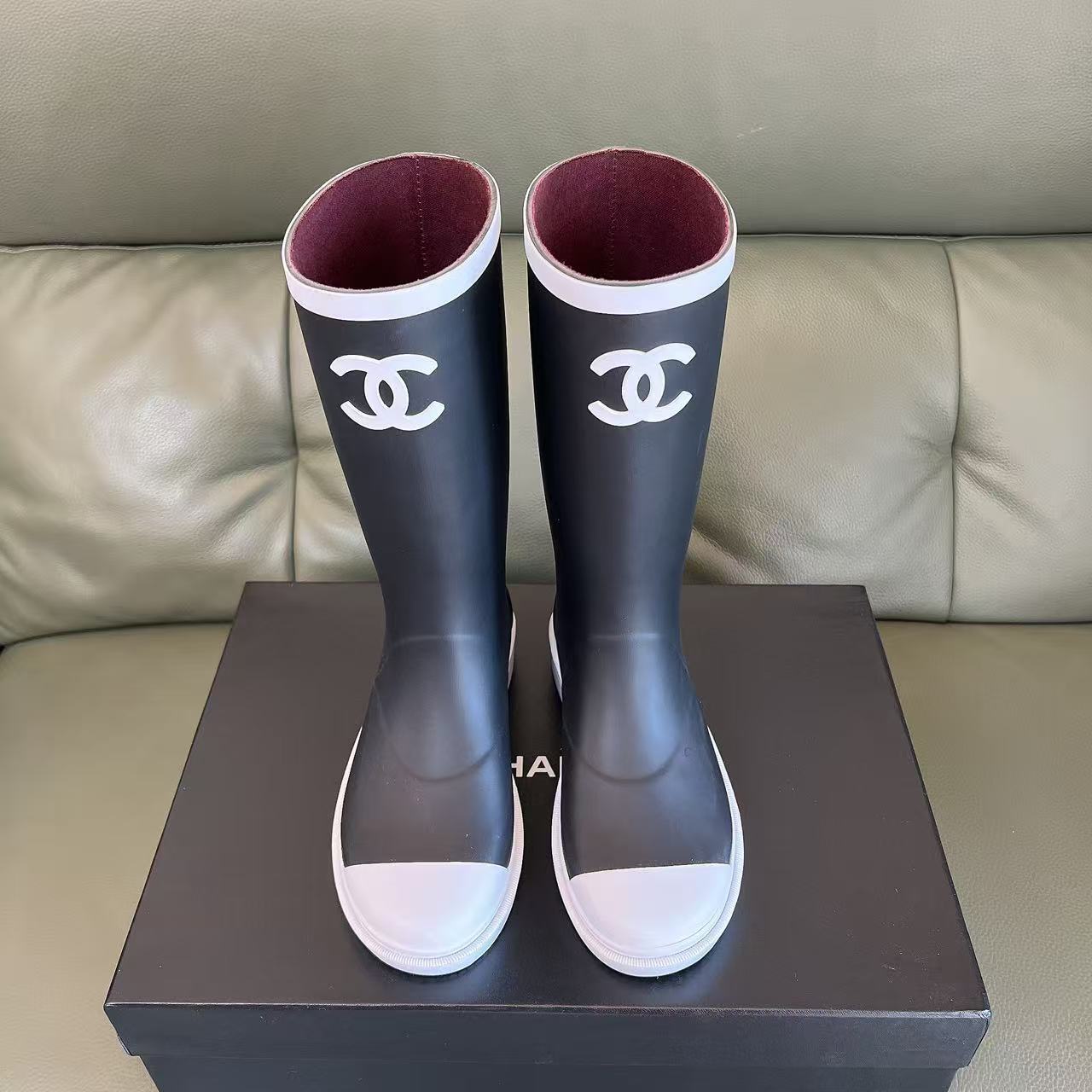Luxury CC Logo Tall Rubber Rain Boots – Waterproof Designer Style