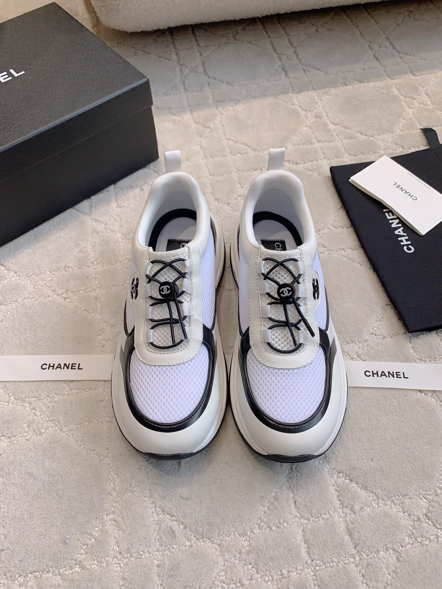 Chanel Women’s White and Black Mesh Designer Sneakers