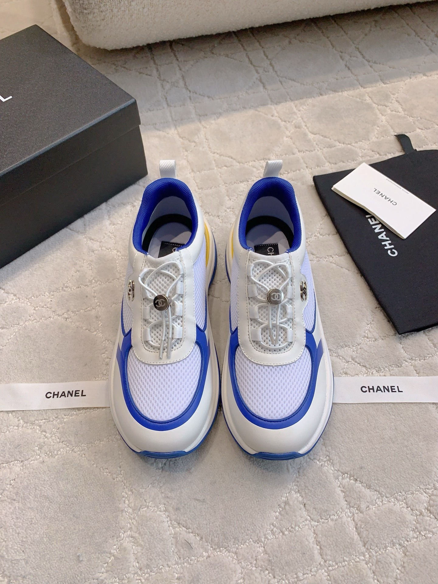 Chanel Designer Mesh Sneakers – Luxury Blue White Yellow Women’s Shoes