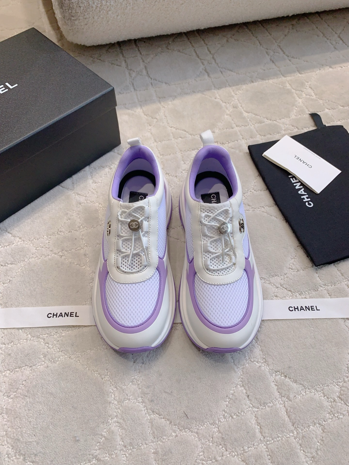 Chanel Mesh & Leather Sneakers – White & Purple Luxury Trainers