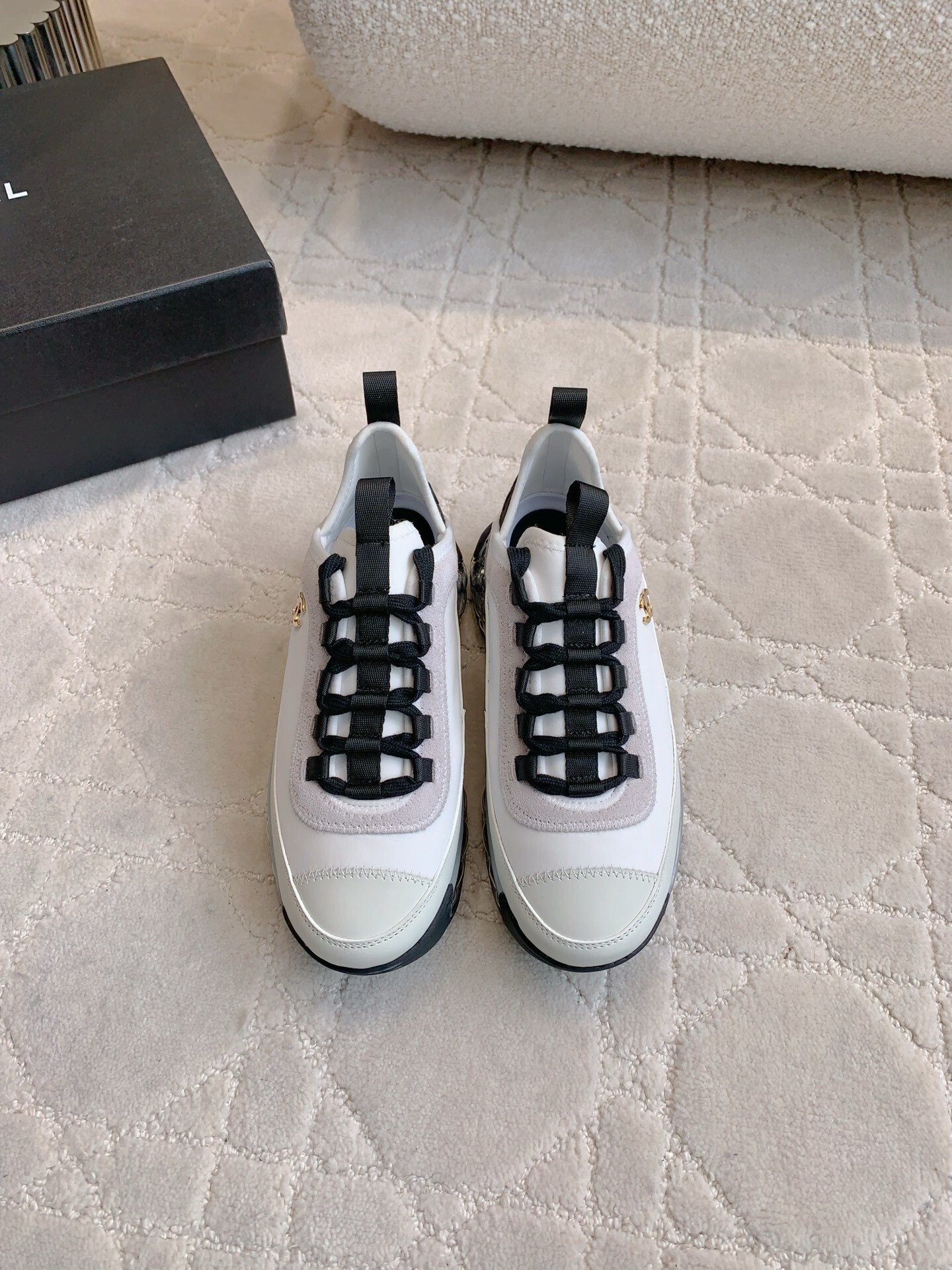 Luxury Women’s White Sneakers with CC Logo and Bubble Sole