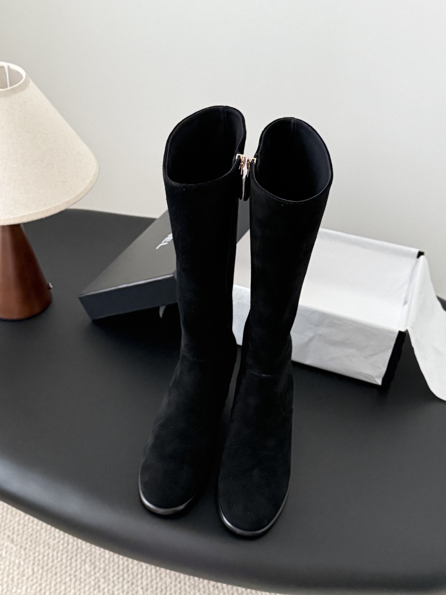 Luxury Black Suede Knee-High Boots with Elegant Block Heel