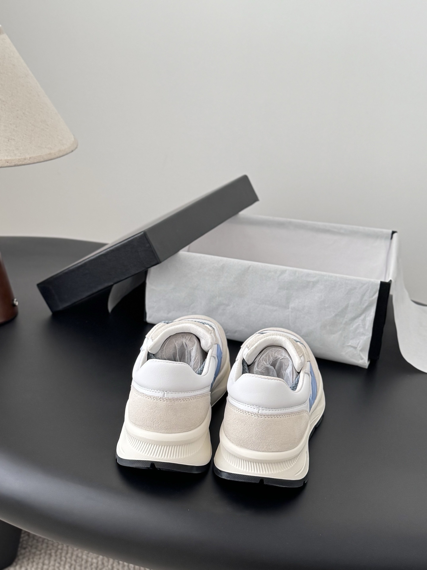 Chanel Women's Luxury Leather & Suede Sneakers in White and Blue