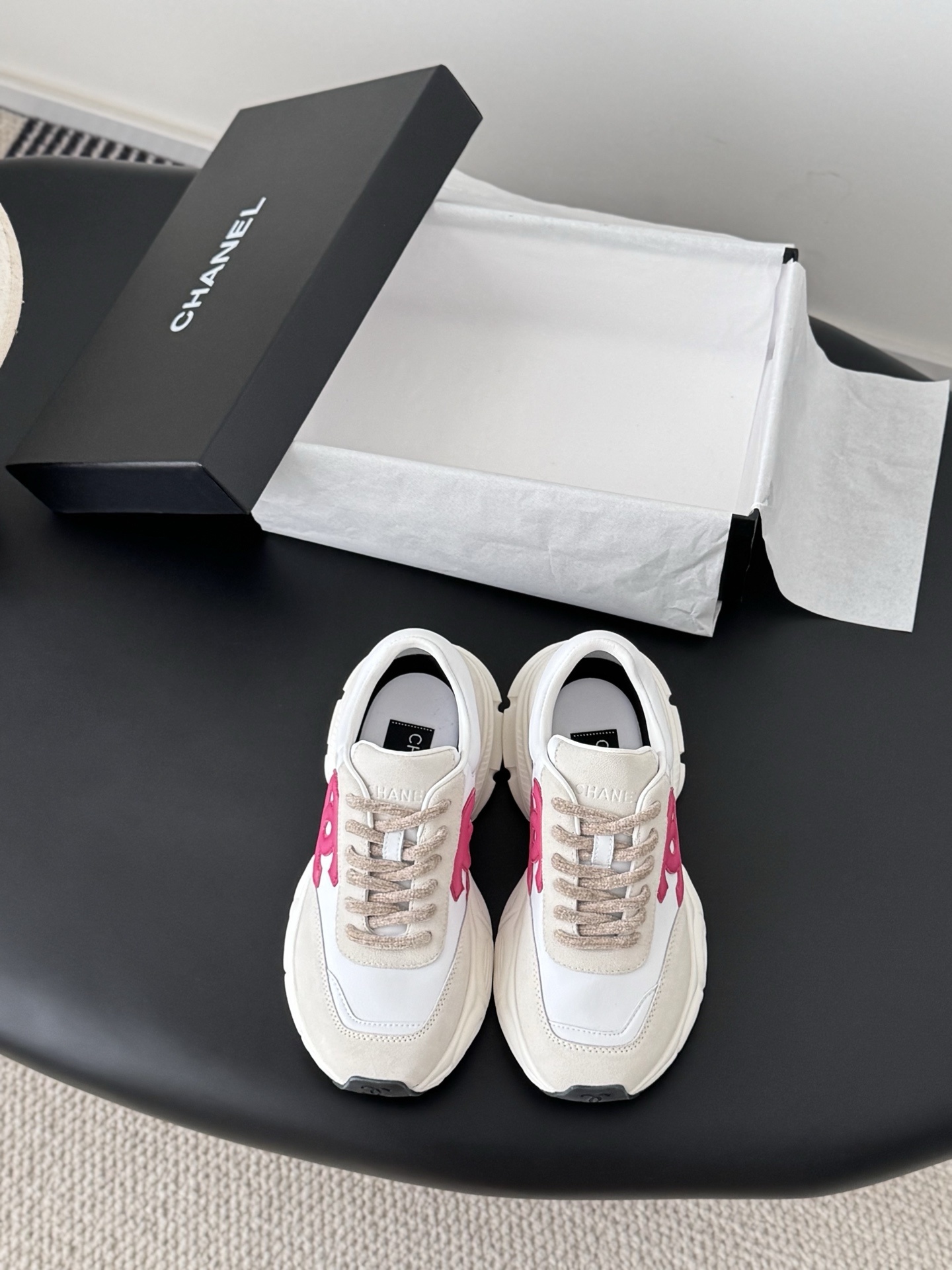 Chanel Luxury White and Pink CC Logo Sneakers for Women