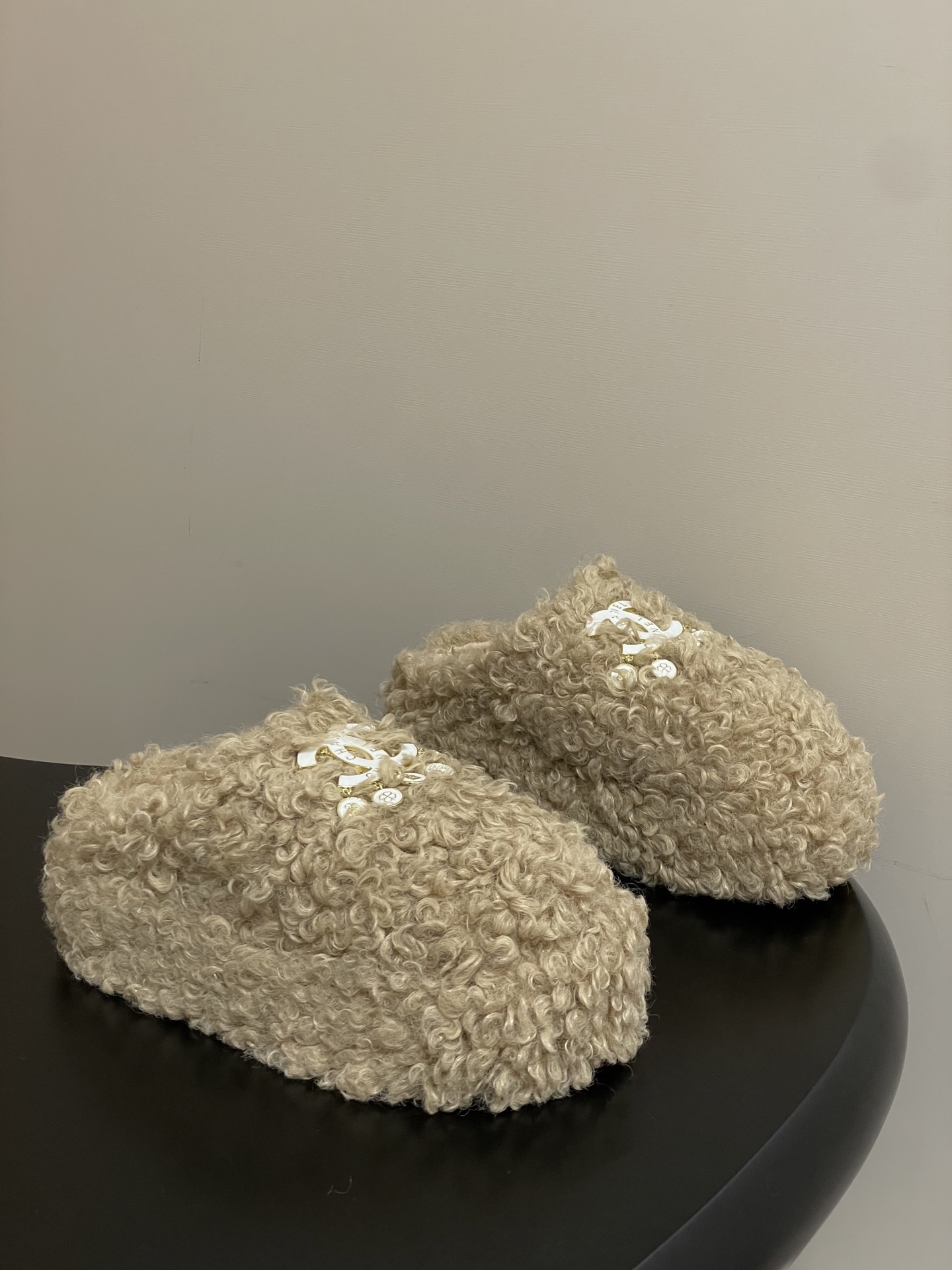 Luxury Faux Fur Fluffy Slippers with Designer Pearl Charms