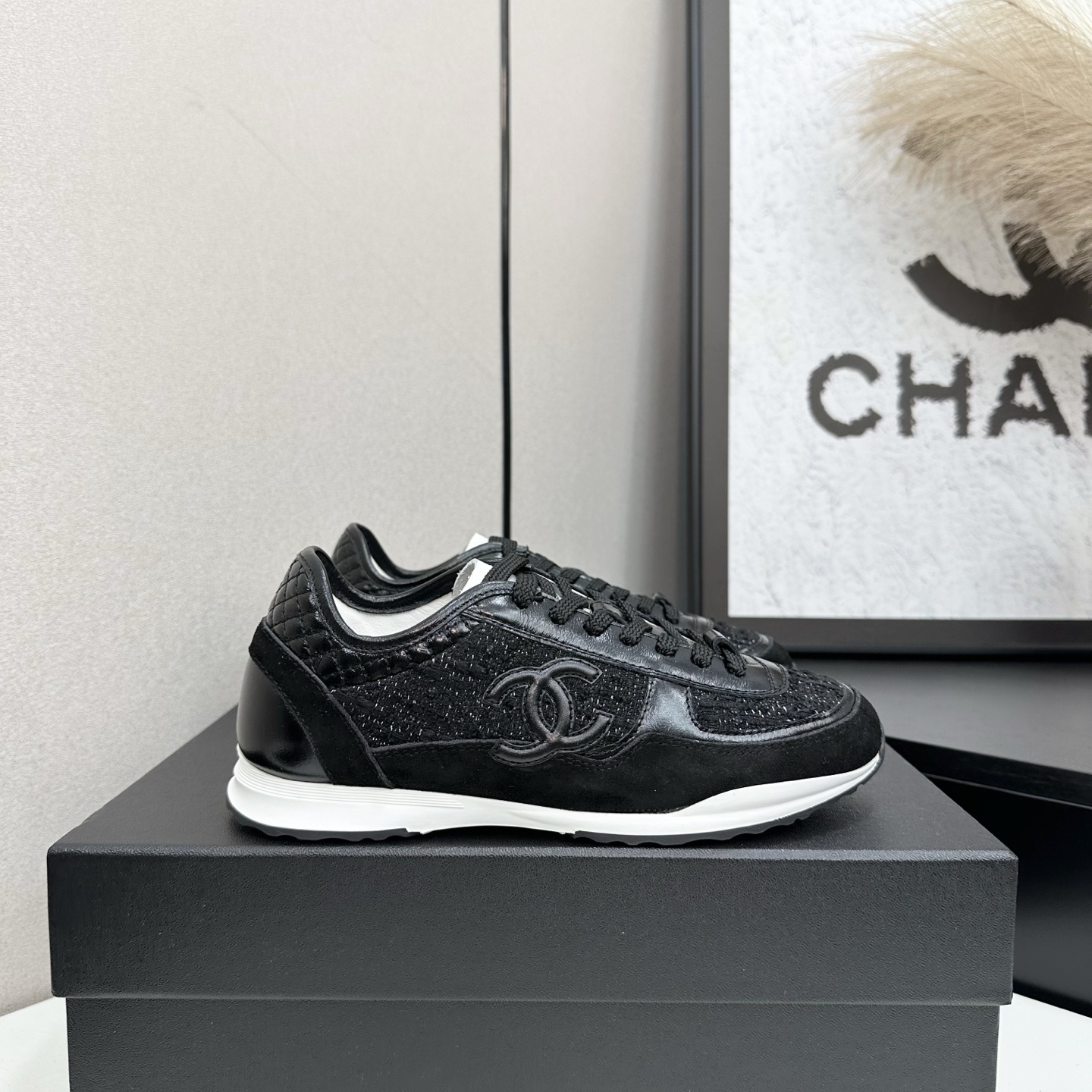 Chanel Luxury Women’s Sneakers – Black Tweed & Leather Fashion Shoes