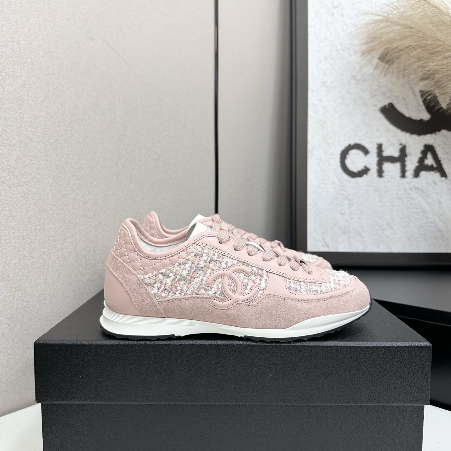 Luxury Chanel Pink Tweed & Suede Sneakers – Designer Low-Top Shoes