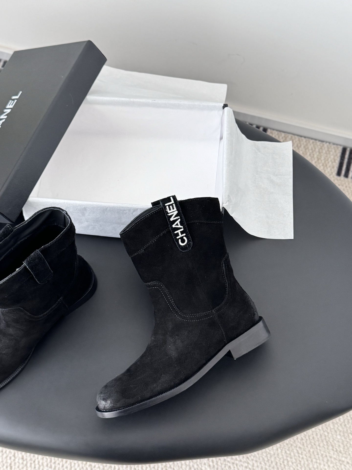 Luxury Chanel Black Suede Mid-Calf Boots - Chic Designer Footwear