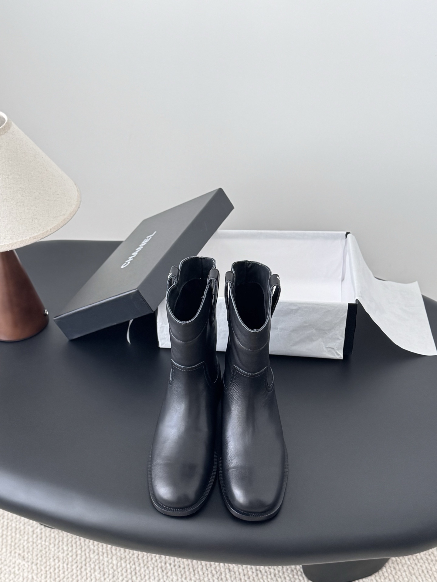 Chanel Black Leather Mid-Calf Boots with Logo Detail