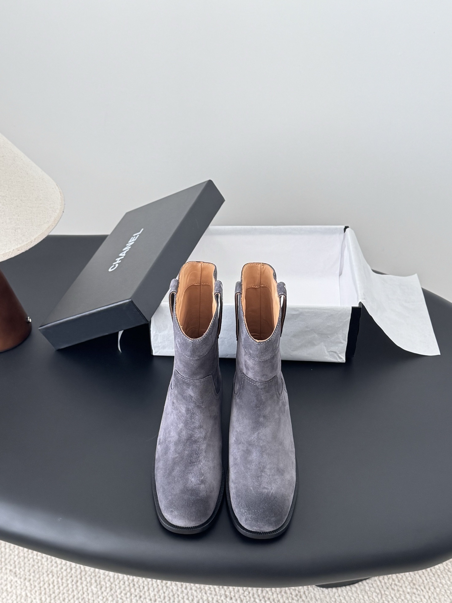 Chanel Grey Suede Mid-Calf Western Boots – Luxury Designer Footwear