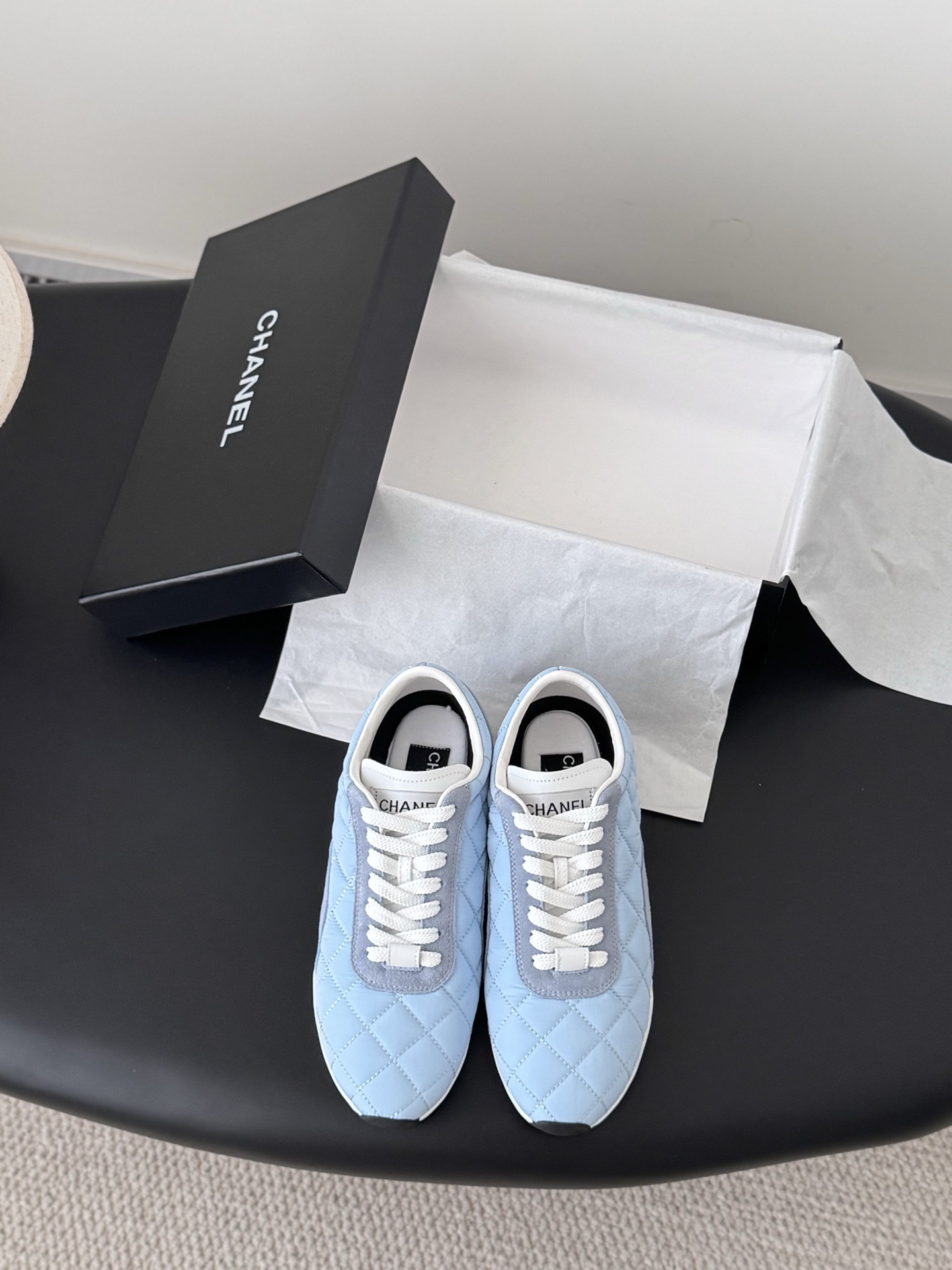 Chanel Light Blue Quilted Fabric & Suede Sneakers – Luxury Shoes