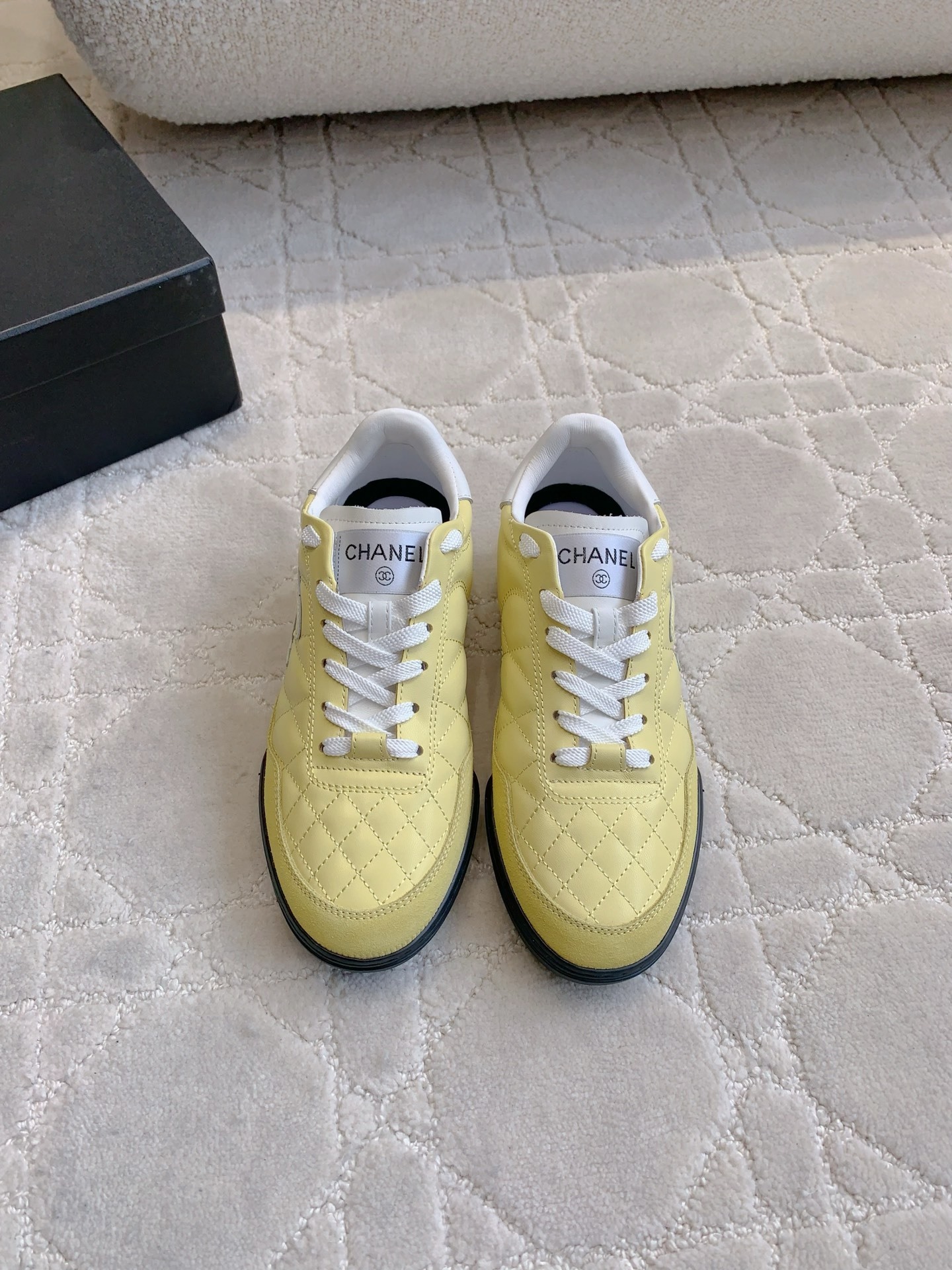 Chanel Quilted Yellow Leather Low-Top Sneakers with CC Logo