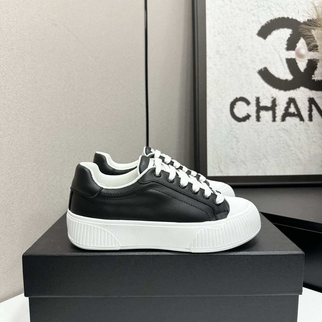 Chanel Women’s Black Leather Platform Sneakers – Luxury Low-Top